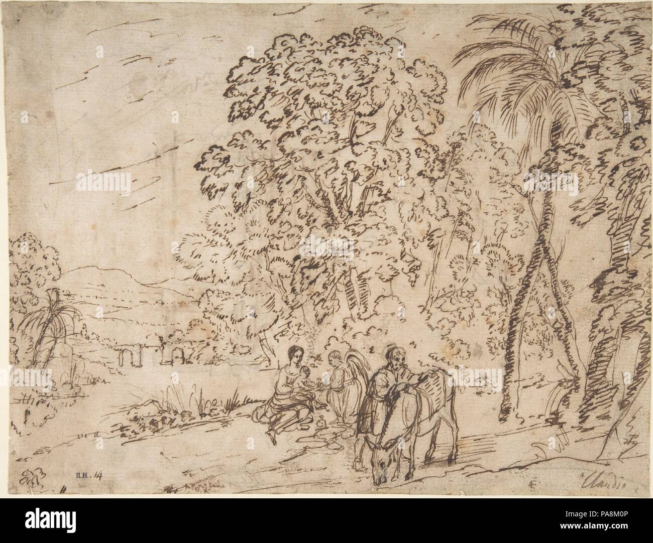 Le repos pendant la fuite en Égypte (recto) ; l'Arc de Titus, Camp Vaccino (verso). Artiste : Claude Lorrain (Claude Gellée) (Français, Chamagne 1604/5 ?-1682) de Rome. Fiche technique : Dimensions : 7 7/8 x 10 3/8 in. (20 x 26,4 cm). Date : le 17e siècle. Musée : Metropolitan Museum of Art, New York, USA. Banque D'Images