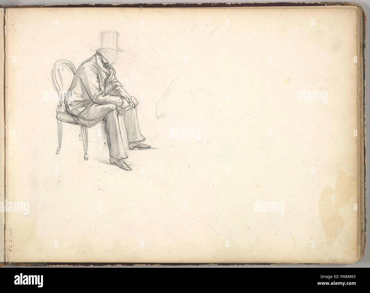 L'homme assis sur une chaise (en carnet de croquis avec des dessins sur vingt-six feuilles). Artiste : Frédéric, Lord Leighton (British, Scarborough 1830-1896 Londres). Fiche Technique Dimensions : (page) : 7 7/8 x 10 7/8 in. (20 x 27,6 cm). Date : ca. 1855. Musée : Metropolitan Museum of Art, New York, USA. Banque D'Images