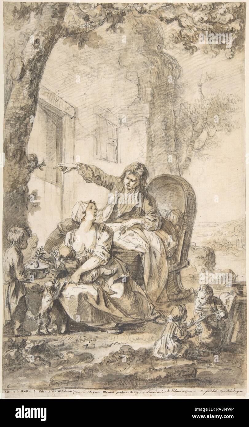 Jeune Père affligé par sa famille en croissance. Artiste : Louis Joseph Watteau, appelé Watteau de Lille (Français, Valeciennes 1731-1798 Lille). Dimensions : 14 3/8 x 8 7/8 in. (36,5 x 22,6 cm). Date : le 18e siècle. Musée : Metropolitan Museum of Art, New York, USA. Banque D'Images