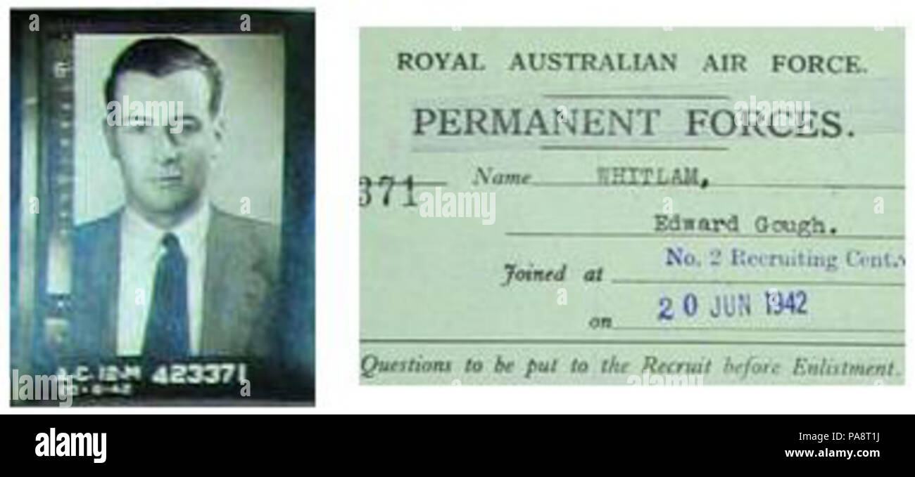 105 Gough Whitlam Document d'attestation (Royal Australian Air Force) Banque D'Images