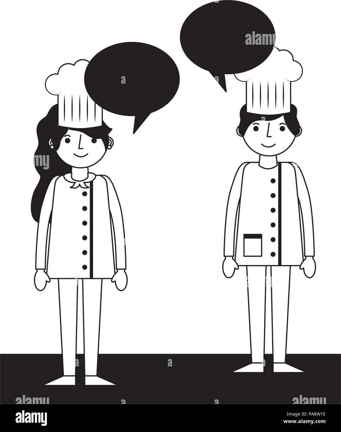Chefs de restaurant couple avec bulles Illustration de Vecteur