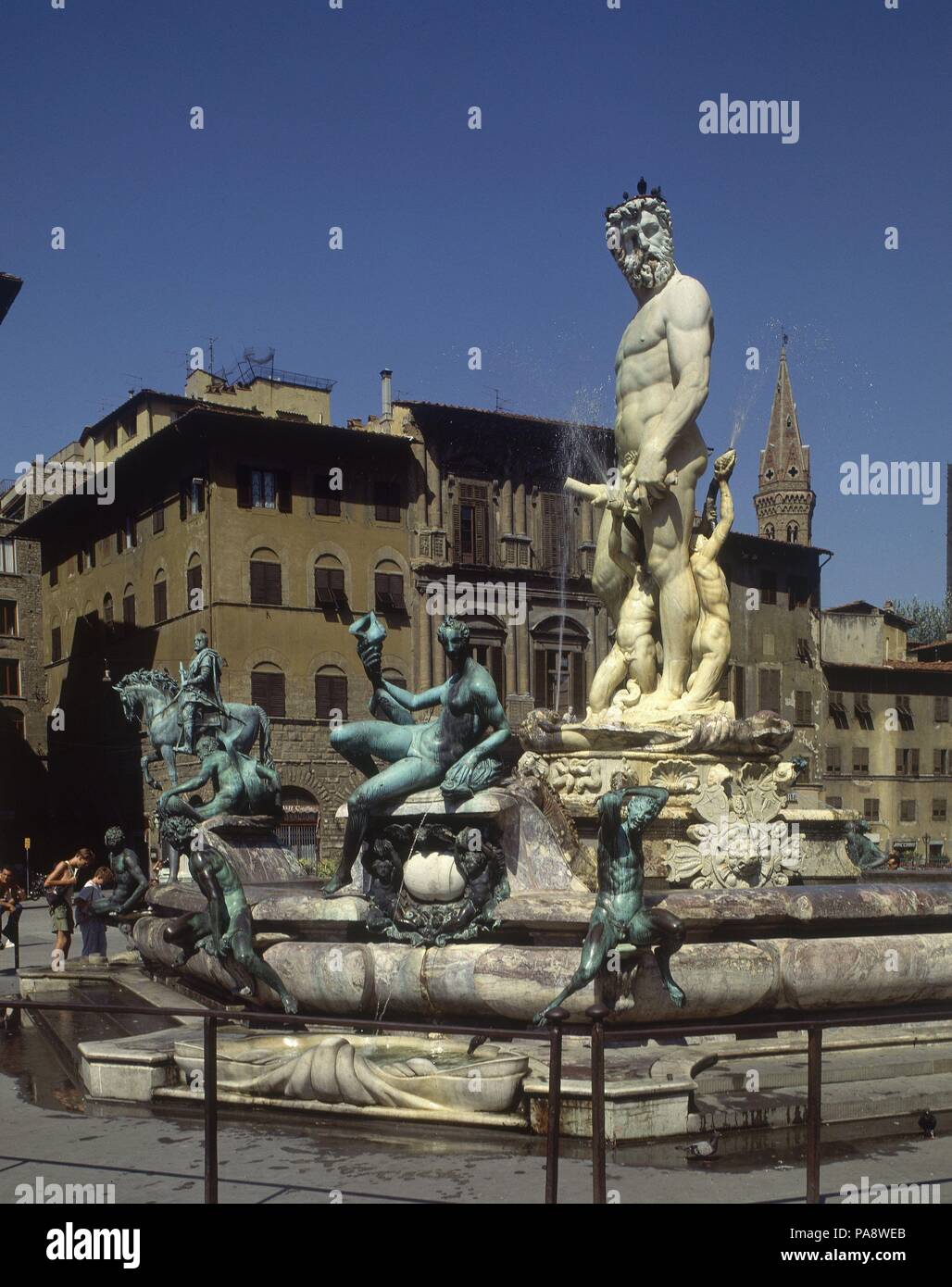 PLAZA DE LA SENORIA-Fuente de Neptuno. Auteur : Bartolomeo Ammannati. Lieu : extérieur, FIRENZE, Italia. Banque D'Images