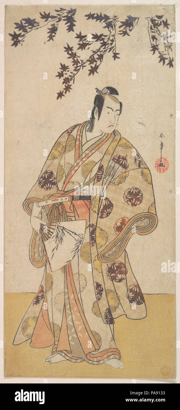 Ichikawa Yaozo la troisième comme un daimyo debout sous un érable. Katsukawa Shunsho Artiste : (japonais, 1726-1792). Culture : le Japon. Dimensions : 12 5/8 x 5 3/4 in. (32,1 x 14,6 cm). Date : ca. 1783. Musée : Metropolitan Museum of Art, New York, USA. Banque D'Images