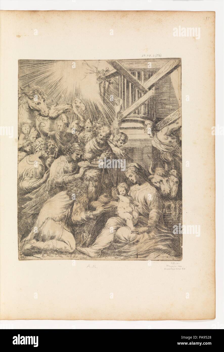 Adoration des Mages. Artiste : Andrea Schiavone (Andrea Meldola (Italien), Zadar (Zara) ca. 1510 ?-1563) de Venise. Fiche technique : Dimensions : 12 1/4 x 9 15/16 in. (31,1 x 25,2 cm). Date : ca. 1553-60 ( ?). Dans l'Album Mariette, folio 17. Musée : Metropolitan Museum of Art, New York, USA. Banque D'Images Adoration des Mages. Artiste : Andrea Schiavone (Andrea Meldola (Italien), Zadar (Zara) ca. 1510 ?-1563) de Venise. Fiche technique : Dimensions : 12 1/4 x 9 15/16 in. (31,1 x 25,2 cm). Date : ca. 1553-60 ( ?). Dans l'Album Mariette, folio 17. Musée : Metropolitan Museum of Art, New York, USA. Banque D'Images