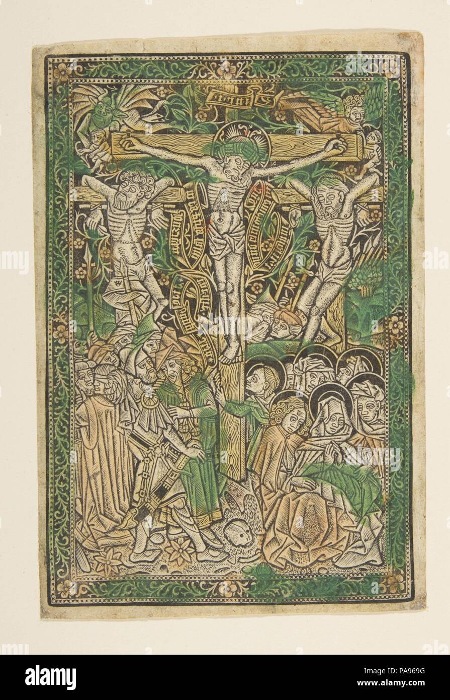 La Crucifixion. Artiste : anonyme, l'allemand, l'Allemagne du Sud, xve siècle. Dimensions : plateau : 6 5/8 x 4 7/16 in. (16,8 x 11,3 cm) feuille : 7 x 4 11/16 in. (17,8 x 11,9 cm). Date : ca. 1475-1500. Musée : Metropolitan Museum of Art, New York, USA. Banque D'Images