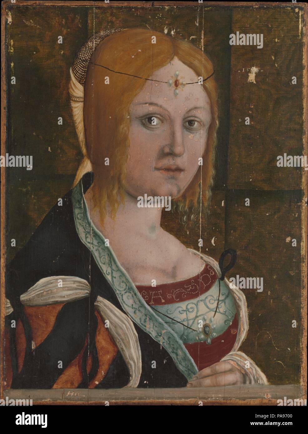Portrait d'une femme Italienne. Artiste : peintre allemand actif (premier tiers du xvie siècle). Dimensions : 17 3/4 x 13 3/4 in. (45,1 x 34,9 cm). Musée : Metropolitan Museum of Art, New York, USA. Banque D'Images
