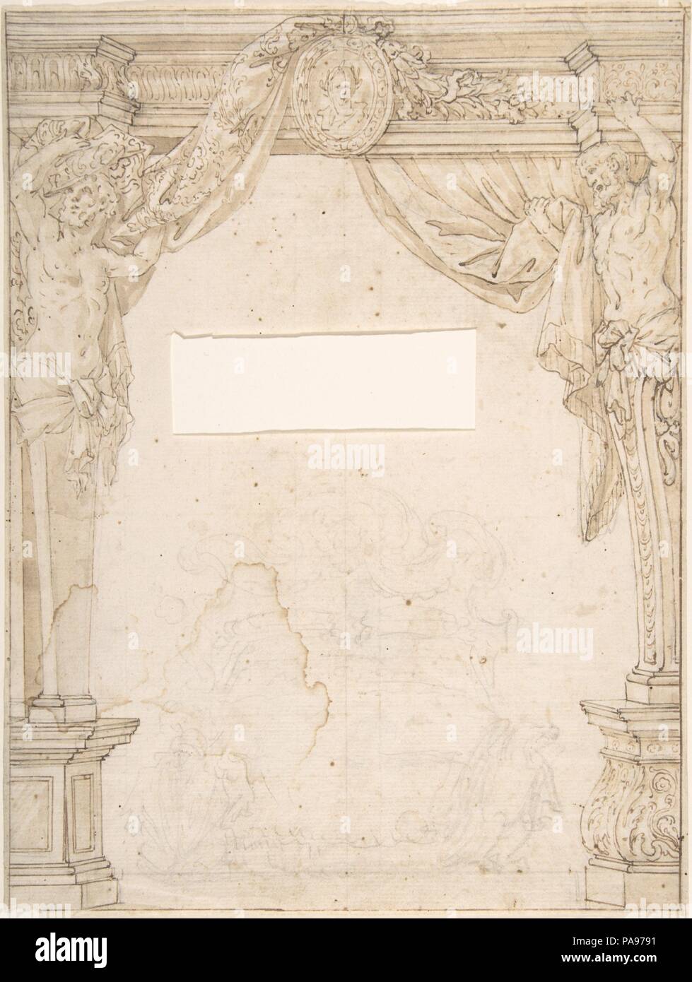 Herms et soutenir avec Portrait by Lippi Filippino ovale. Artiste : Anonyme, Italien, 17e siècle. Fiche technique : Dimensions : 11 1/4 x 8 7/16 in. (28,5 x 21,4 cm). Date : le 17e siècle. Musée : Metropolitan Museum of Art, New York, USA. Banque D'Images