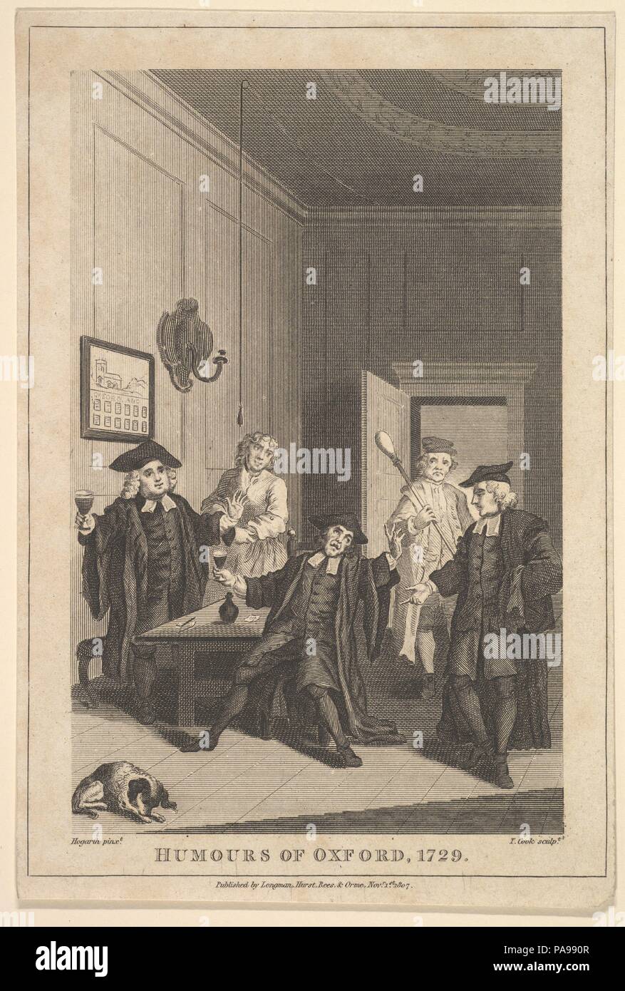 Frontispice pour "les humeurs d'Oxford". Artiste : Après William Hogarth (britannique, Londres 1697-1764 Londres). Auteur : illustre James Miller (British, Bridport, Dorset, 1704-1744 Londres). Fiche Technique : Dimensions : 7 x 4 5/16 13/16 in. (18,5 x 12,3 cm). Graveur : Thomas Cook (British, 1744 ?-1818). Editeur : Longman, Hurst, Rees et Orme (Londres). Date : Novembre 1, 1807. Musée : Metropolitan Museum of Art, New York, USA. Banque D'Images