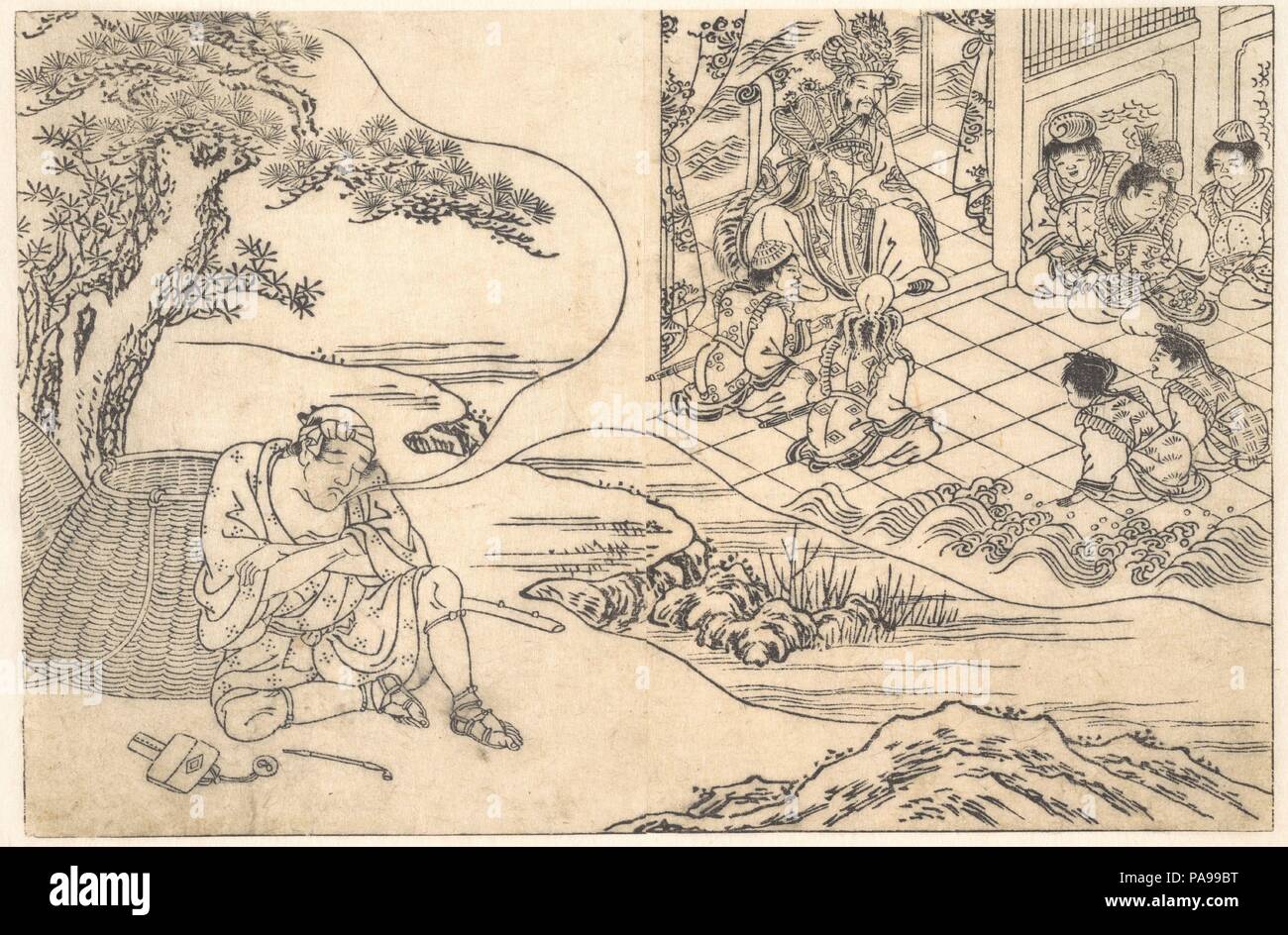 Parodie de l'histoire de jeune homme Lu : un pêcheur de rêver. Artiste : l'Artiste non identifié. Culture : le Japon. Dimensions : 7 x 10 1/2 in. (17,8 x 26,7 cm). Date : ca. 1700. Musée : Metropolitan Museum of Art, New York, USA. Banque D'Images