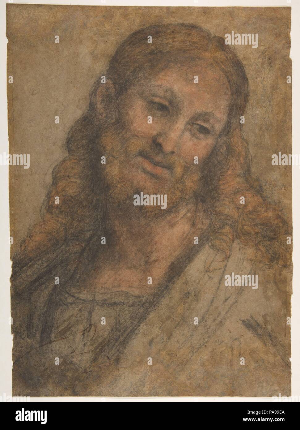 Buste d'une figure. Artiste : Andrea Solario (Italien, Milan AC. Milan 1465-1524). Fiche technique : Dimensions : 14 3/4 x 10 3/4 in. (37,5 x 27,3 cm). Date : 1515-24. Bien que l'attribution correcte du Metropolitan Museum à dessin Andrea Solario a été reconnue pour la première fois par Wilhelm Suida en 1945, et a été approuvé par Luisa Cogliati Arano en 1966, il a également publié à tort souvent comme par Bernardino Luini (selon Jacob Bean en 1982), et que Gaudenzio Ferrari en 1956 (Martin Weinberger, communication orale pour Noël Virch, conservateur, le Metropolitan Museum of Art). Étude de la région métropolitaine est très c Banque D'Images