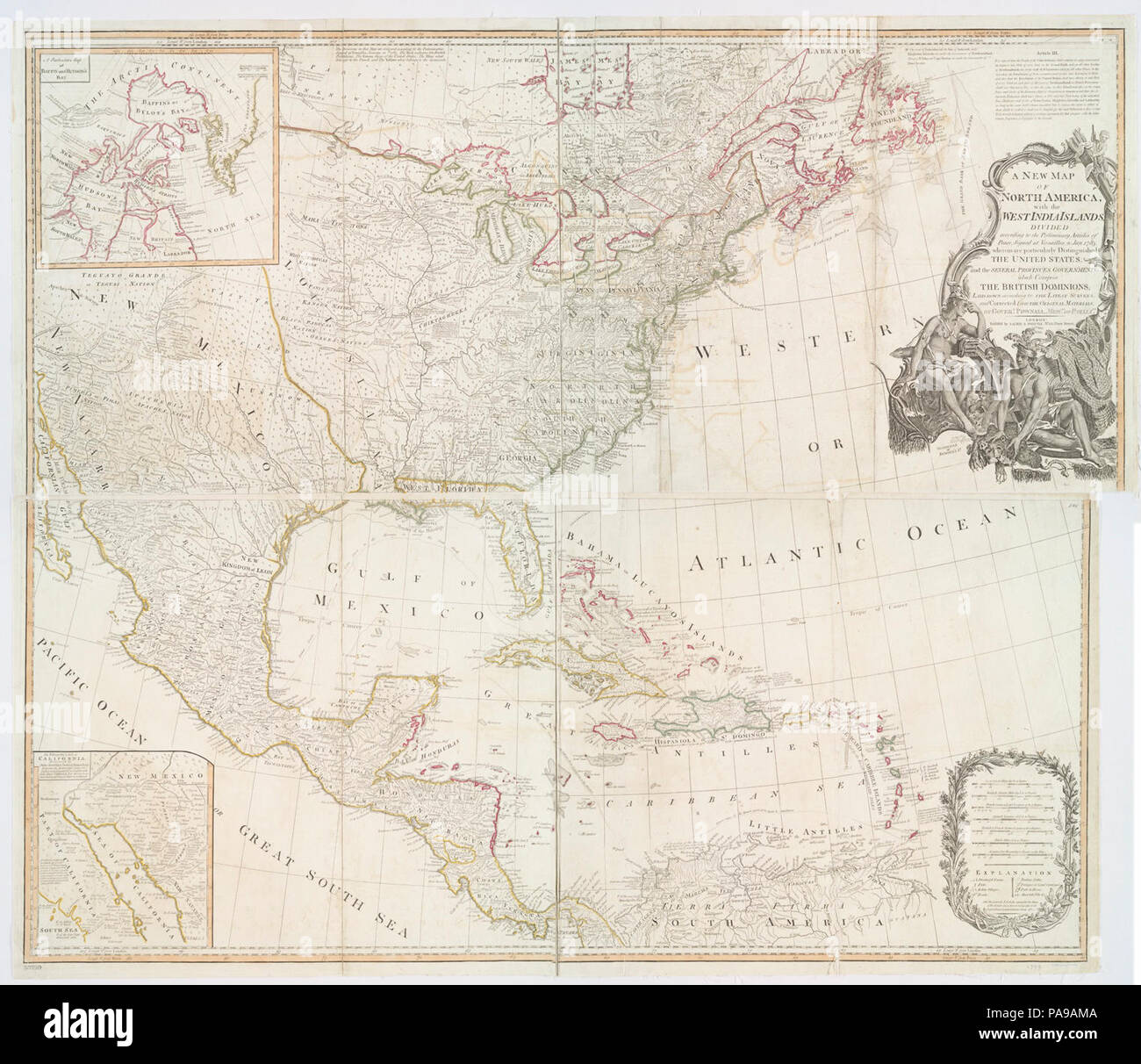 Une nouvelle carte de l'Amérique du Nord à l'ouest des îles de l'Inde - divisé selon les articles préliminaires de la paix, signé à Versailles, 20 janvier 1783, où sont particulièrement distingués Banque D'Images