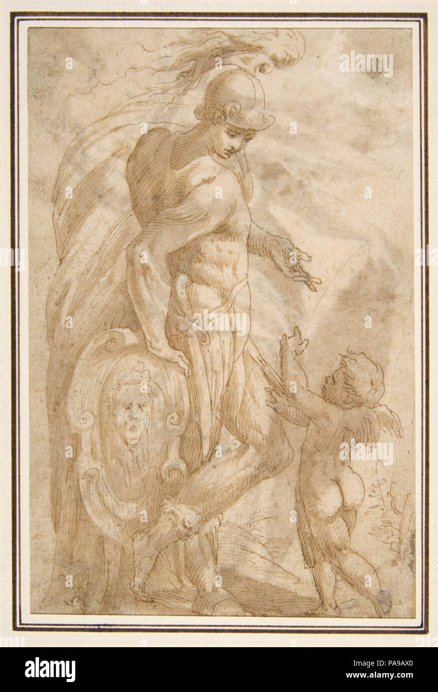 Mars et de Cupidon (recto) ; femmes debout figure avec un casque et un bouclier (Bellona ?) (verso). Artiste : Andrea Schiavone (Andrea Meldola (Italien), Zadar (Zara) ca. 1510 ?-1563) de Venise. Fiche technique : Dimensions : 6 1/8 x 4 in. (15,5 x 10,2 cm). Date : 1501-63. Musée : Metropolitan Museum of Art, New York, USA. Banque D'Images Mars et de Cupidon (recto) ; femmes debout figure avec un casque et un bouclier (Bellona ?) (verso). Artiste : Andrea Schiavone (Andrea Meldola (Italien), Zadar (Zara) ca. 1510 ?-1563) de Venise. Fiche technique : Dimensions : 6 1/8 x 4 in. (15,5 x 10,2 cm). Date : 1501-63. Musée : Metropolitan Museum of Art, New York, USA. Banque D'Images