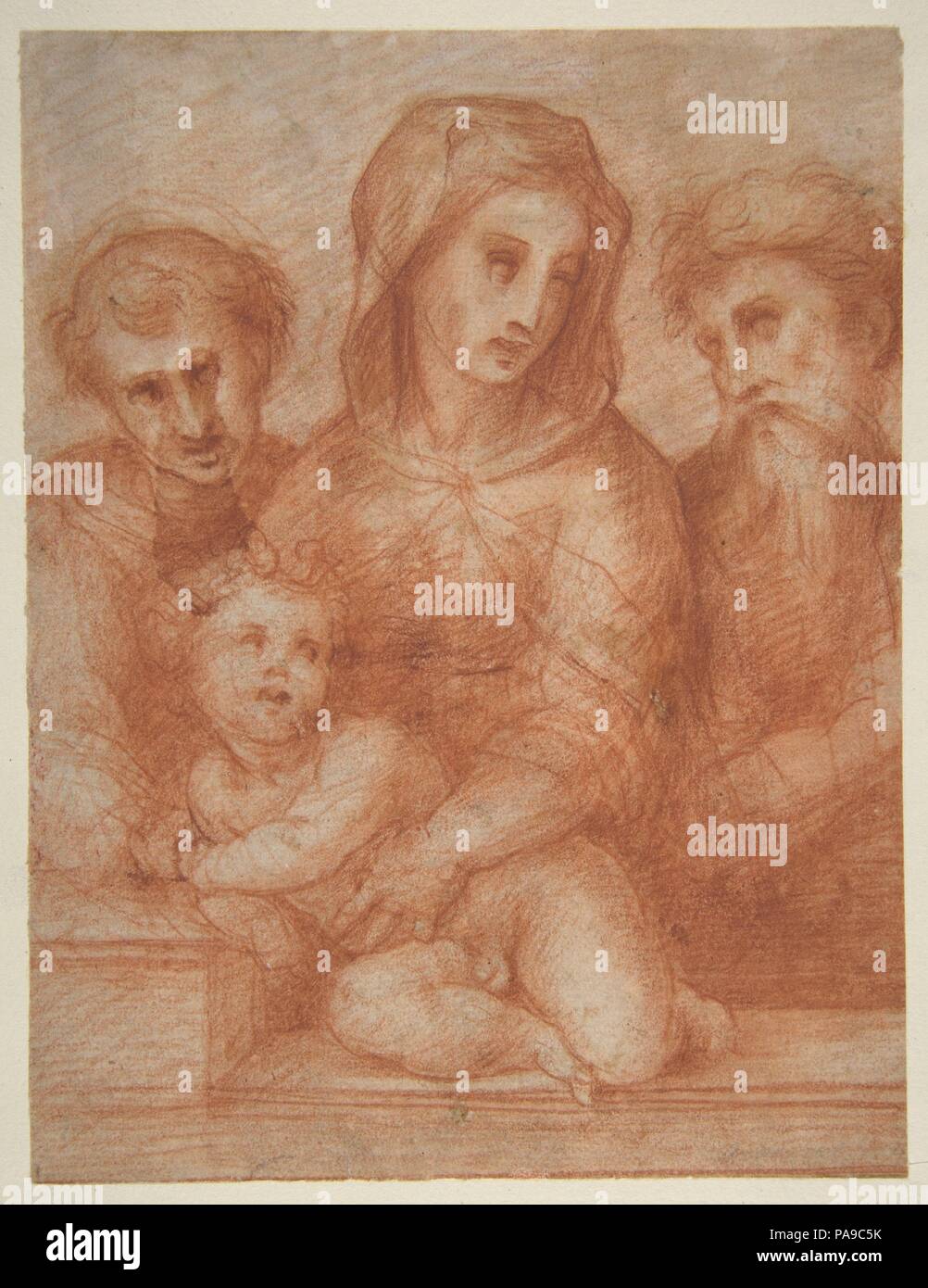 Vierge à l'enfant avec deux Saints (recto) ; conception d'une Pietà fragmentaires (verso). Artiste : Domenico Puligo (Italien, Florence Florence 1492-1527). Fiche technique : Dimensions : 8 1/16 x 6 1/8 in. (20,5 x 15,6 cm). Date : 1515-20. Datant de 1515-20, ce rare, récemment redécouvert le travail est l'un des plus accomplis de dessins de l'artiste le survivant. Moins de 30 dessins par Puligo existants sont connus aujourd'hui, et ce la seule étude qui peuvent être connectés à la conception d'une des peintures d'Puligo. Né à Florence, Puligo faisait partie de la première génération de la peinture maniériste florentin Banque D'Images