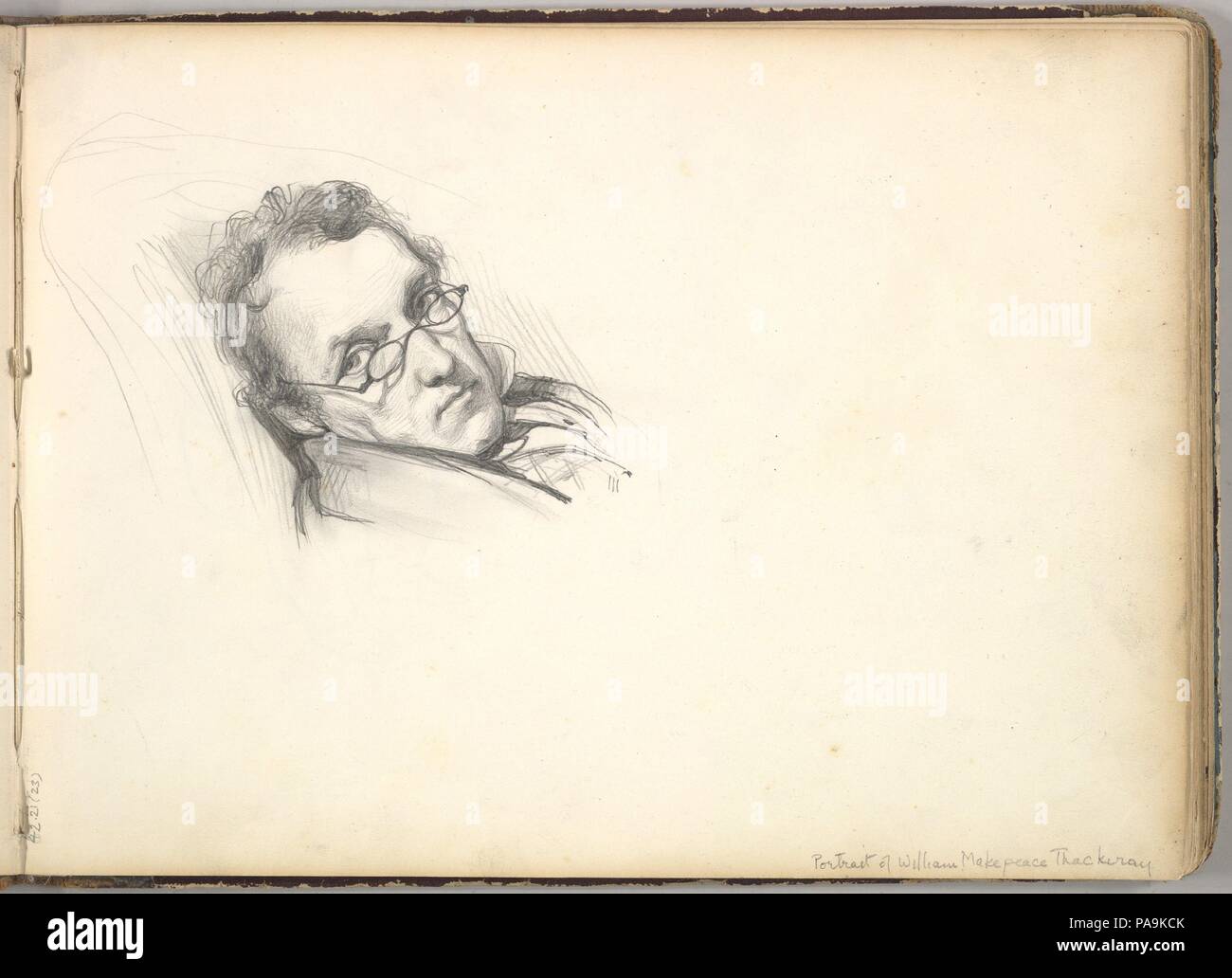 William Makepeace Thackeray (dans carnet de croquis avec des dessins sur vingt-six feuilles). Artiste : Frédéric, Lord Leighton (British, Scarborough 1830-1896 Londres). Fiche Technique Dimensions : (page) : 7 7/8 x 10 7/8 in. (20 x 27,6 cm). Date : ca. 1850. Musée : Metropolitan Museum of Art, New York, USA. Banque D'Images