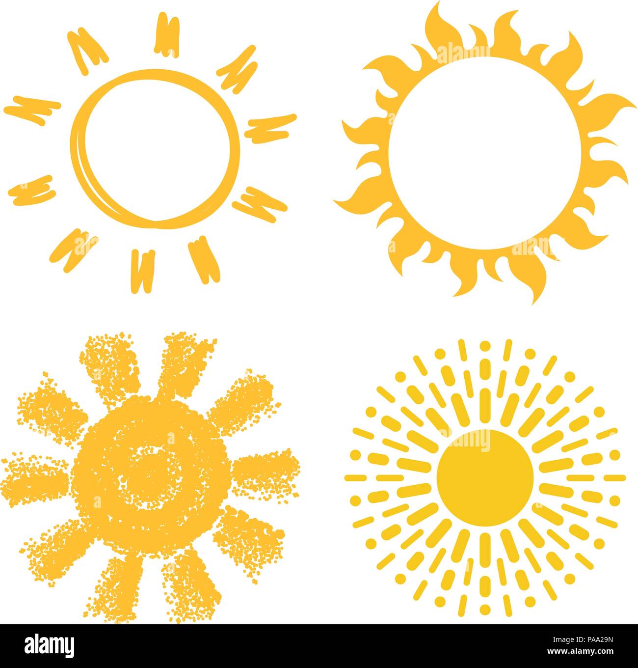 Vector icons de soleils isolé sur fond blanc. collection de symboles soleil jaune, style plat Illustration de Vecteur