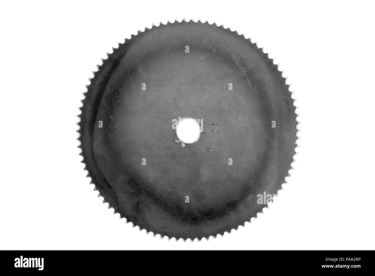 Vieux et sale metal gear cog sur fond blanc. Ton noir et blanc. Banque D'Images