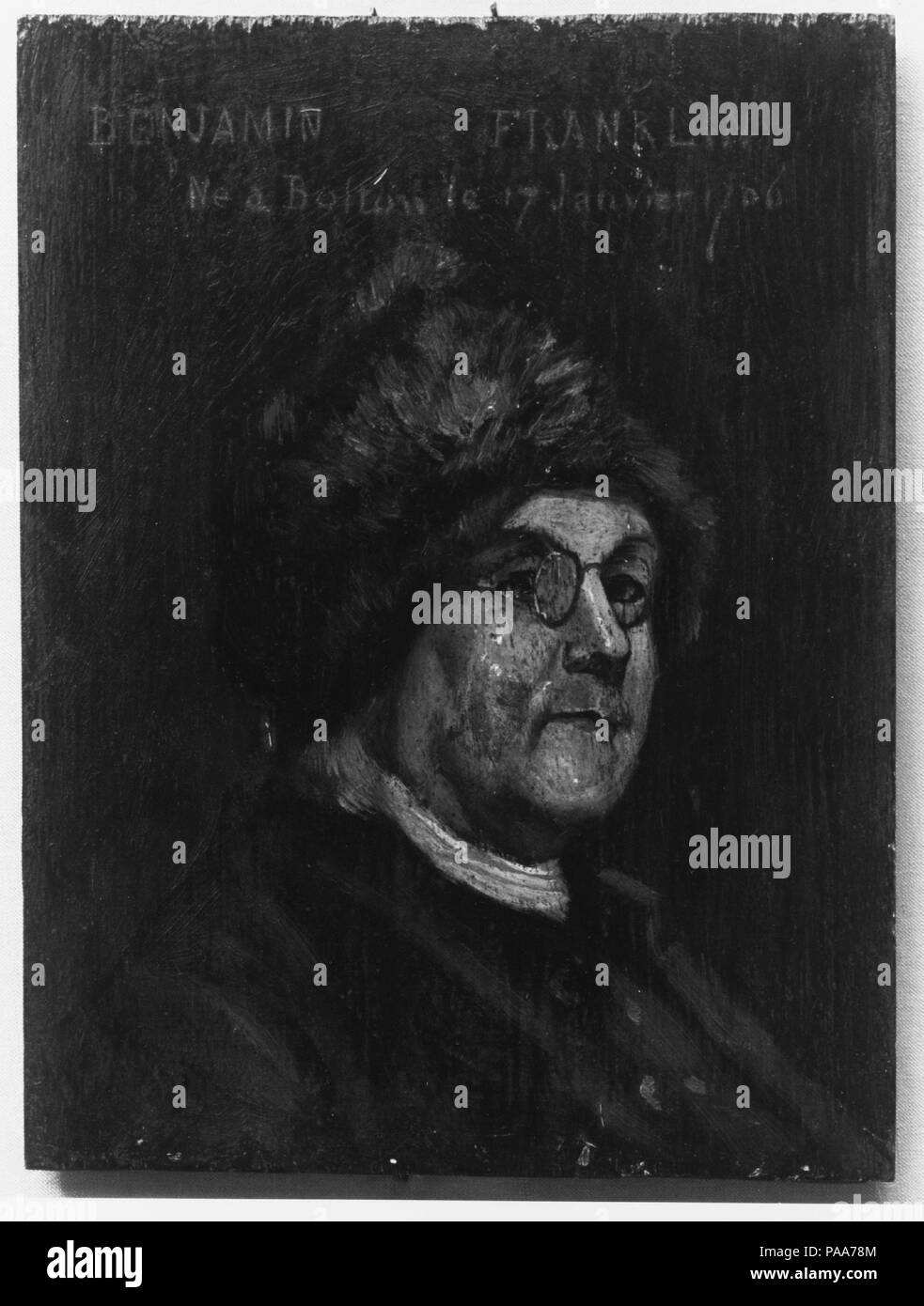 Portrait de Benjamin Franklin. Dimensions : 5 3/8 x 4 in. (13,7 x 10,2 cm). Date : 1776-1883. Musée : Metropolitan Museum of Art, New York, USA. Banque D'Images