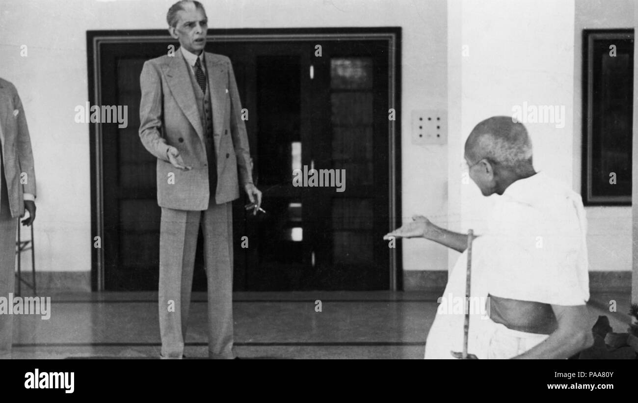 164 Mahatma Gandhi et Jinnah ayant une différence d'opinion Banque D'Images