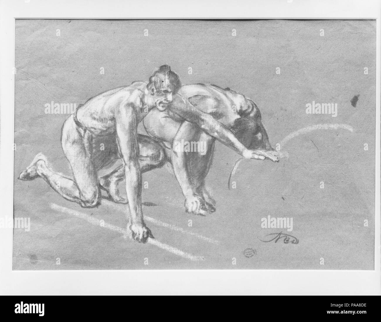 Deux hommes accroupis. Artiste : Arthur B. Davies (Américain, Utica, New York 1862-1928 Florence). Dimensions : 13 7/8 x 17 7/8 in. (35,2 x 45,4 cm). Musée : Metropolitan Museum of Art, New York, USA. Banque D'Images
