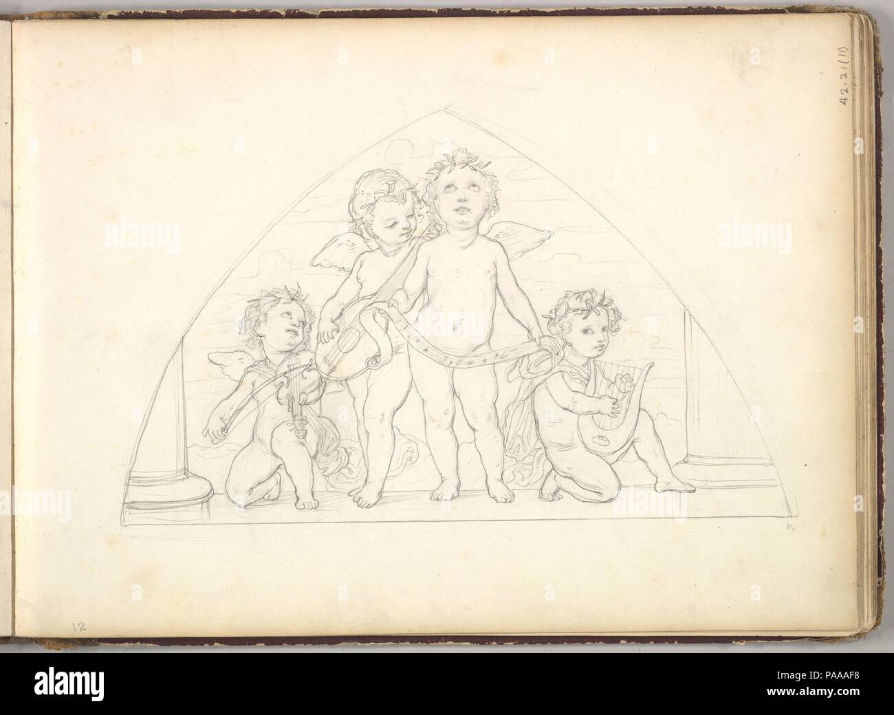Quatre Putti Musical (en carnet de croquis avec des dessins sur vingt-six feuilles). Artiste : Frédéric, Lord Leighton (British, Scarborough 1830-1896 Londres). Fiche Technique Dimensions : (page) : 7 7/8 x 10 7/8 in. (20 x 27,6 cm). Date : ca. 1849. Musée : Metropolitan Museum of Art, New York, USA. Banque D'Images