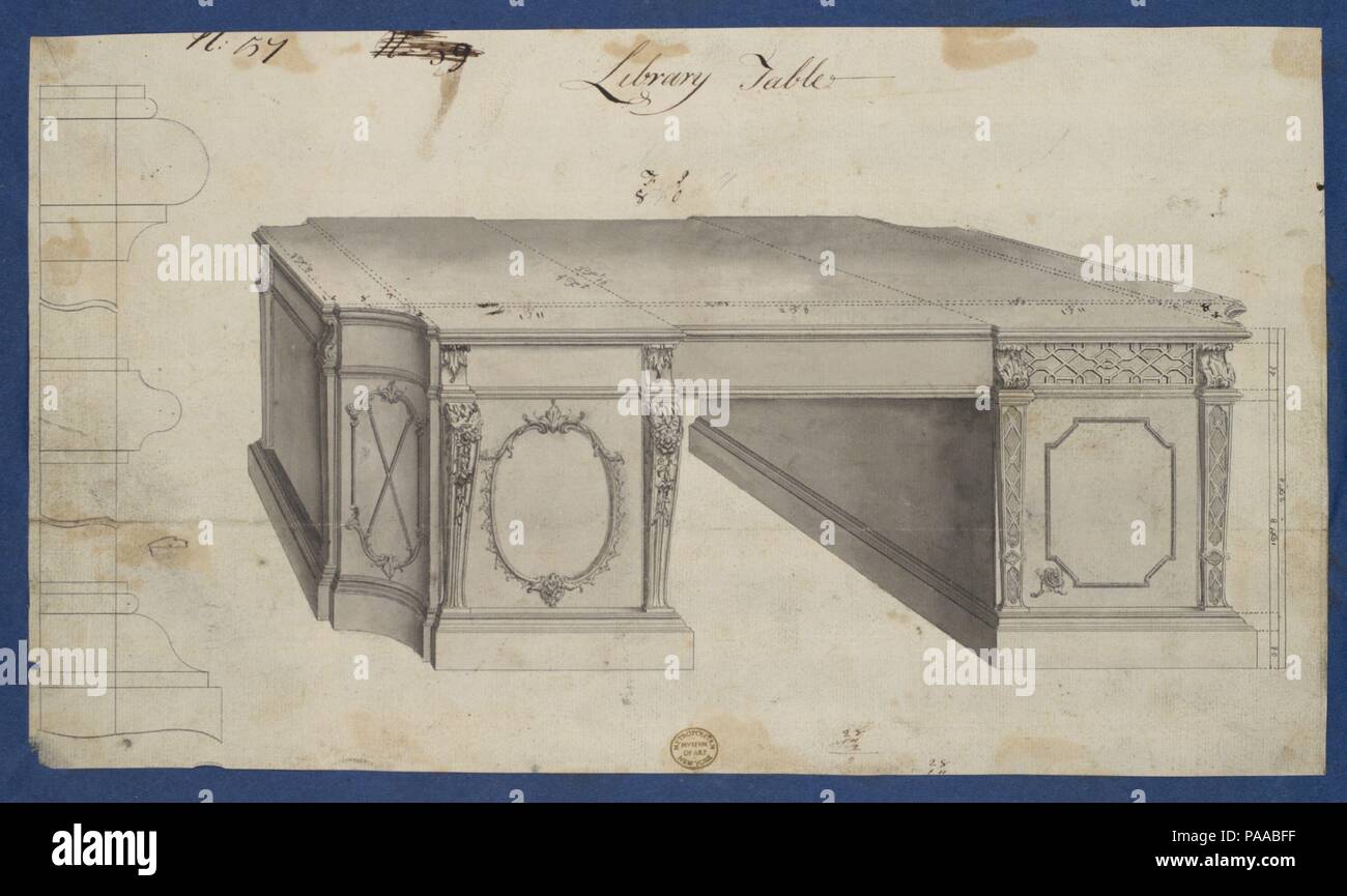 Table de bibliothèque, de Chippendale Dessins, vol. II. Artiste : Thomas Chippendale (britannique, baptisé Otley, West Yorkshire 1718-1779 Londres). Fiche technique : Dimensions : 7 7/8 x 13 3/4 in. (20,1 x 34,9 cm). Publié dans : Londres. Date : 1753. Musée : Metropolitan Museum of Art, New York, USA. Banque D'Images