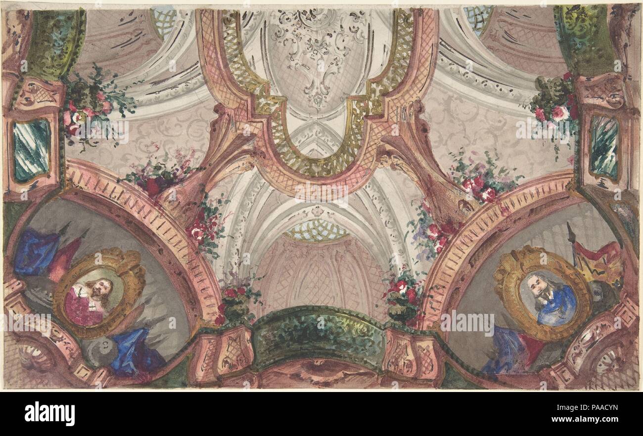 Conception d'un plafond peint. Artiste : Anonyme, Italien, 19e siècle. Dimensions : 8-5/15 x 13-3/4 po. Date : 1800-1900. Musée : Metropolitan Museum of Art, New York, USA. Banque D'Images