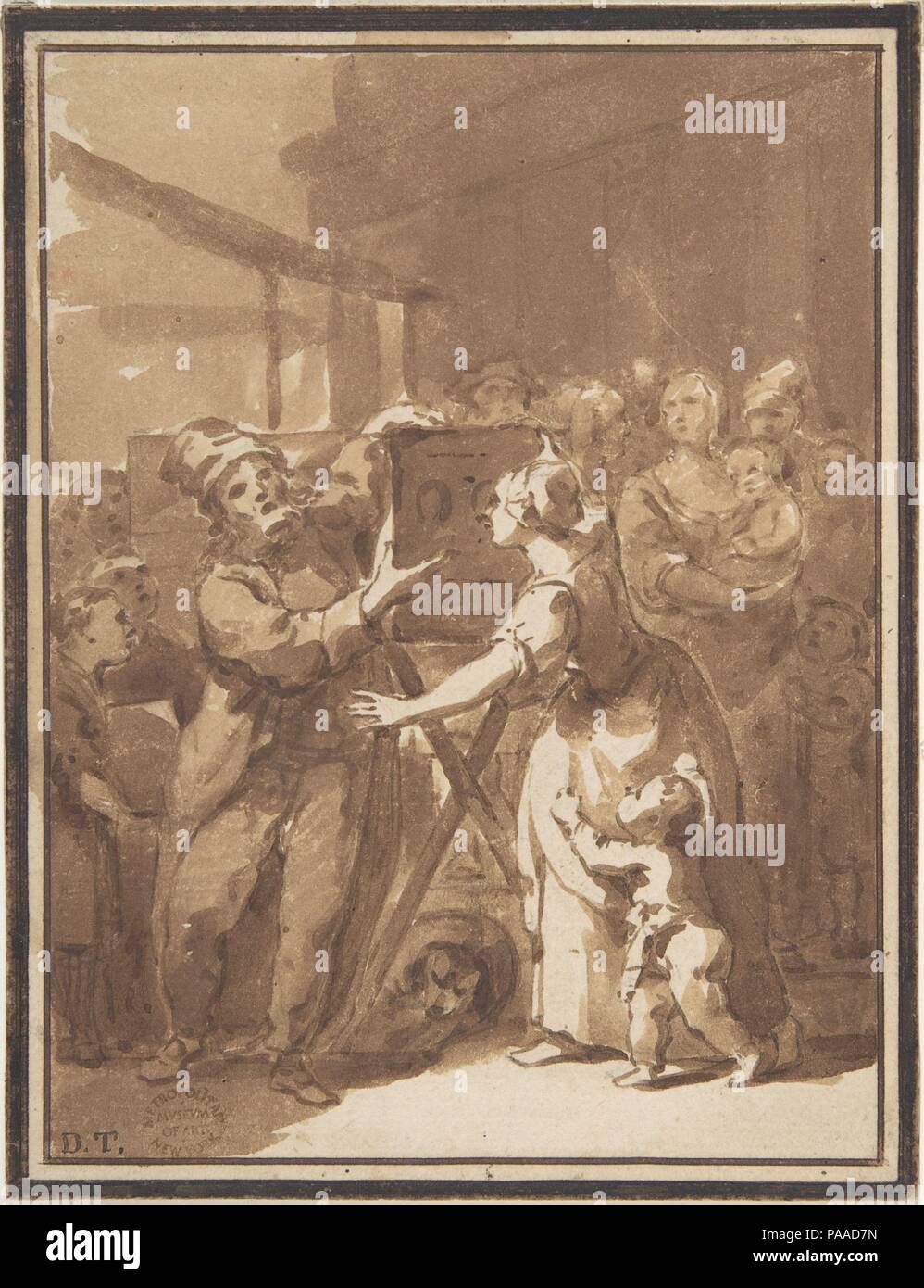 Scène à un salon : un peep-show. Artiste : Anonymous, le français, 18e siècle. Dimensions : 6 x 4 7/16 15/16 in. (16,4 x 12,5 cm). Date : le 18e siècle. Musée : Metropolitan Museum of Art, New York, USA. Banque D'Images