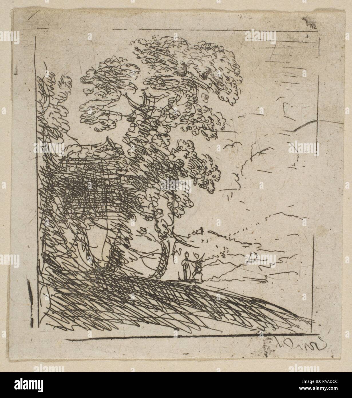 Les deux paysages (bon arbre). Artiste : Claude Lorrain (Claude Gellée) (Français, Chamagne 1604/5 ?-1682) de Rome. Fiche technique : Dimensions : 2 3/8 x 2 5/16 in. (6 x 5,8 cm). Date : ca. 1630. Musée : Metropolitan Museum of Art, New York, USA. Banque D'Images