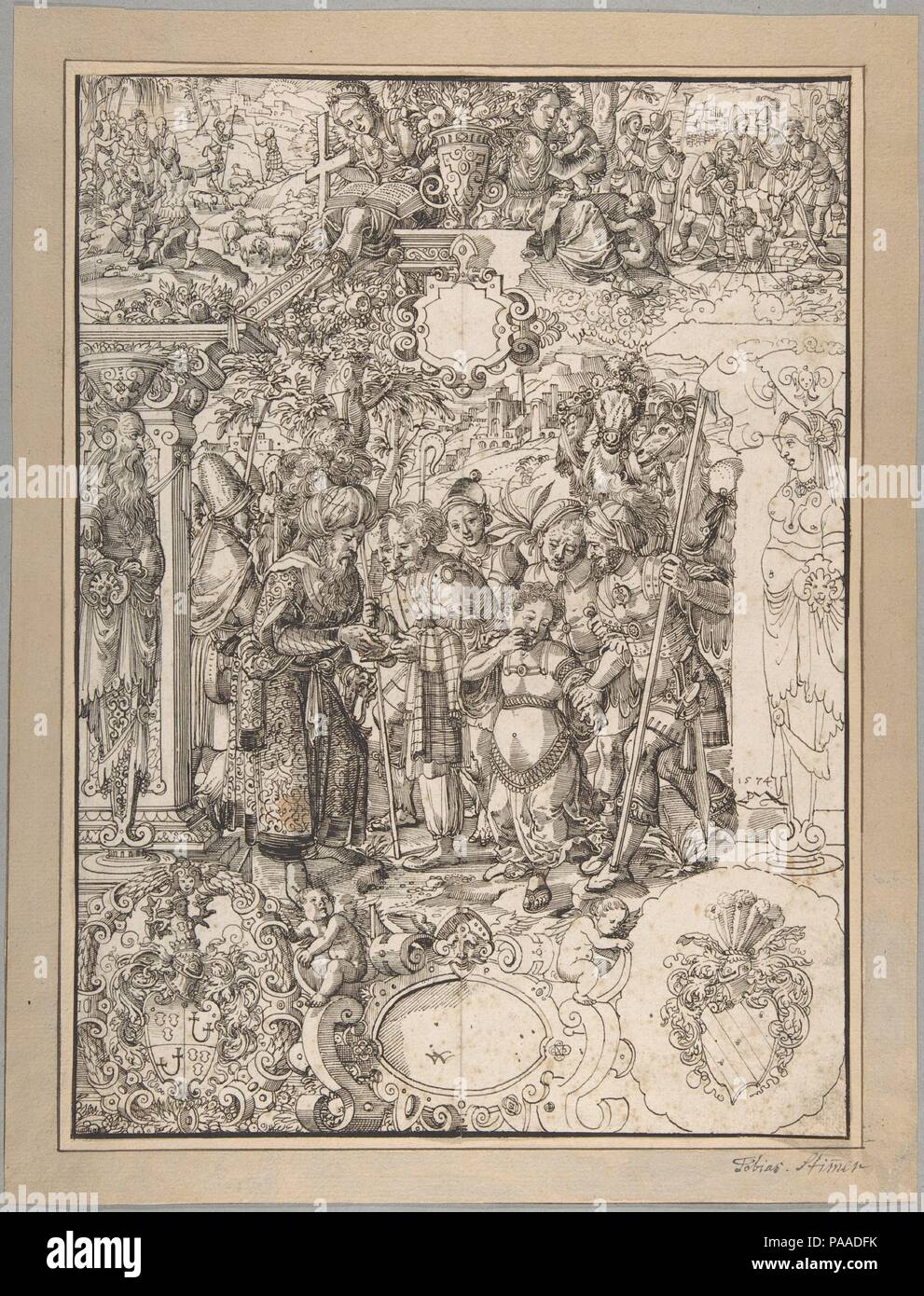 Joseph vendu par ses frères en Égypte. Artiste : Daniel Lindtmayer, Schaffhouse Suisse (1552-1606/1607 Lucerne). Dimensions : 13 7/8 x 10 1/8 in. (35,2 x 25,7 cm). Date : 1574. Musée : Metropolitan Museum of Art, New York, USA. Banque D'Images