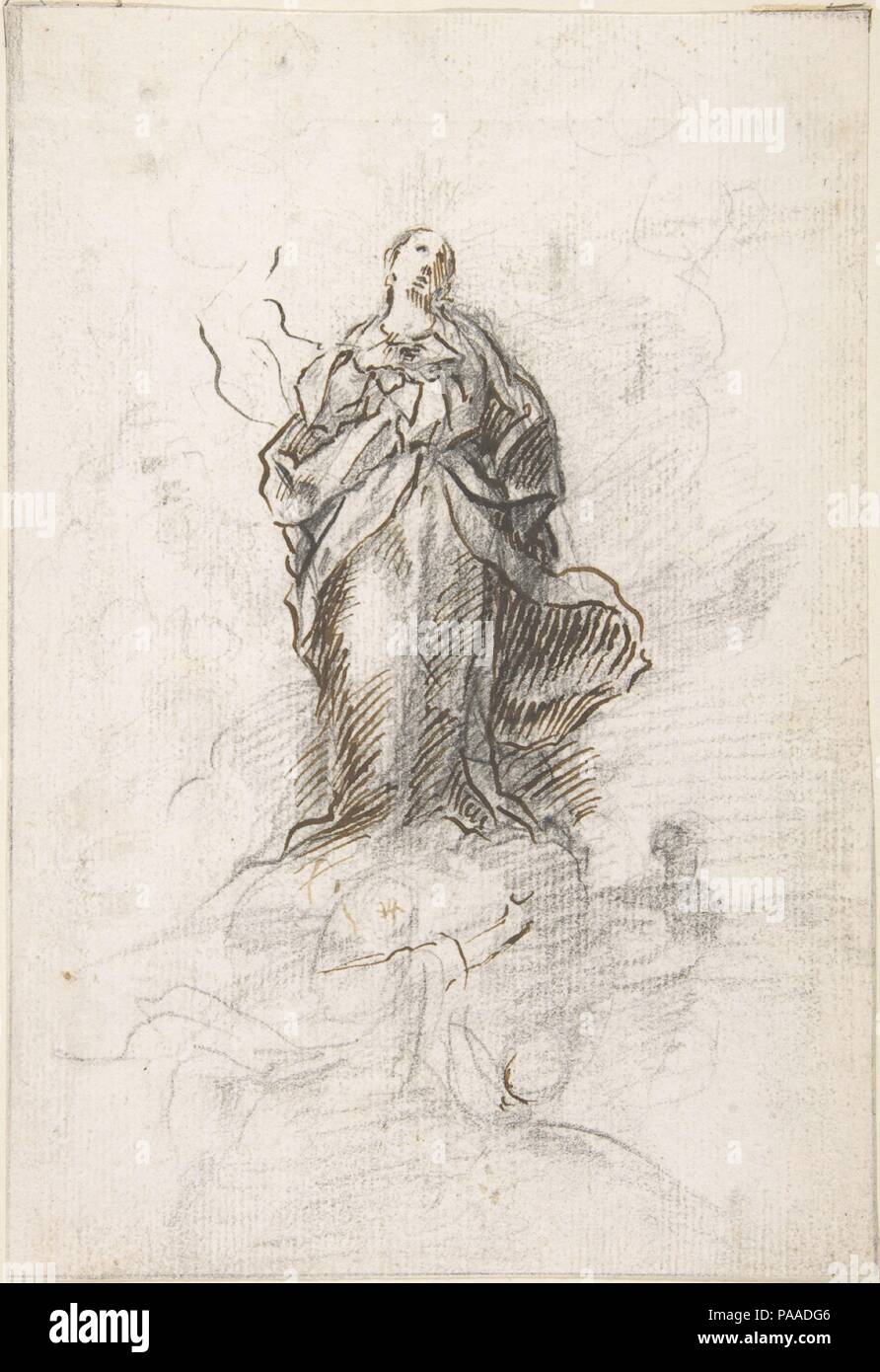 Vierge de l'Immaculée Conception l'article sur les nuages. Artiste : anonyme, l'espagnol, l'école de Séville, 17e siècle. Dimensions : 8-1/8 x 5-9/16 in. (20,6 x 14,2 cm). Date : le 17e siècle. Musée : Metropolitan Museum of Art, New York, USA. Banque D'Images
