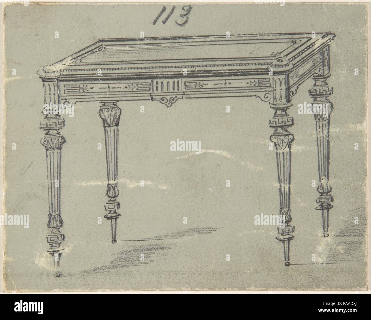 Conception pour une petite table rectangulaire avec ornement grec. Artiste : Anonyme, britannique, 19e siècle. Fiche technique : Dimensions : 3 5/8 x 4 9/16 in. (9,2 x 11,6 cm). Date : du 19e siècle. Musée : Metropolitan Museum of Art, New York, USA. Banque D'Images