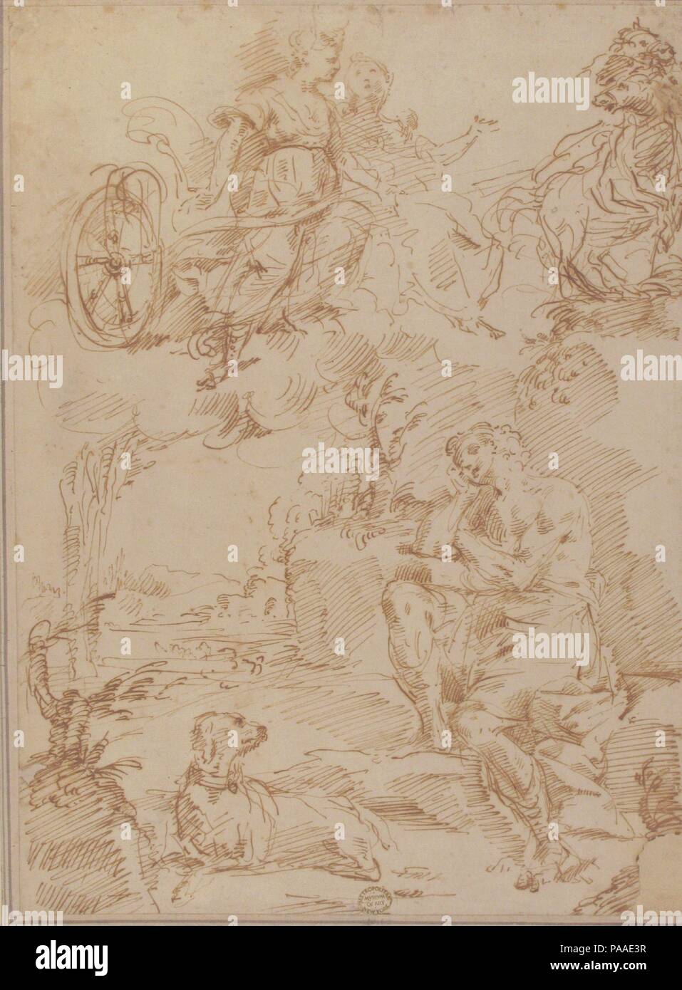 Endymion. Artiste : Cercle de Donato Creti (Italien, Cremona 1671-1749 Bologne). Dimensions : 12 3/4 x 9 1/2 in. (32.4 x 24.2cm). Date : 1671-1749. Musée : Metropolitan Museum of Art, New York, USA. Banque D'Images