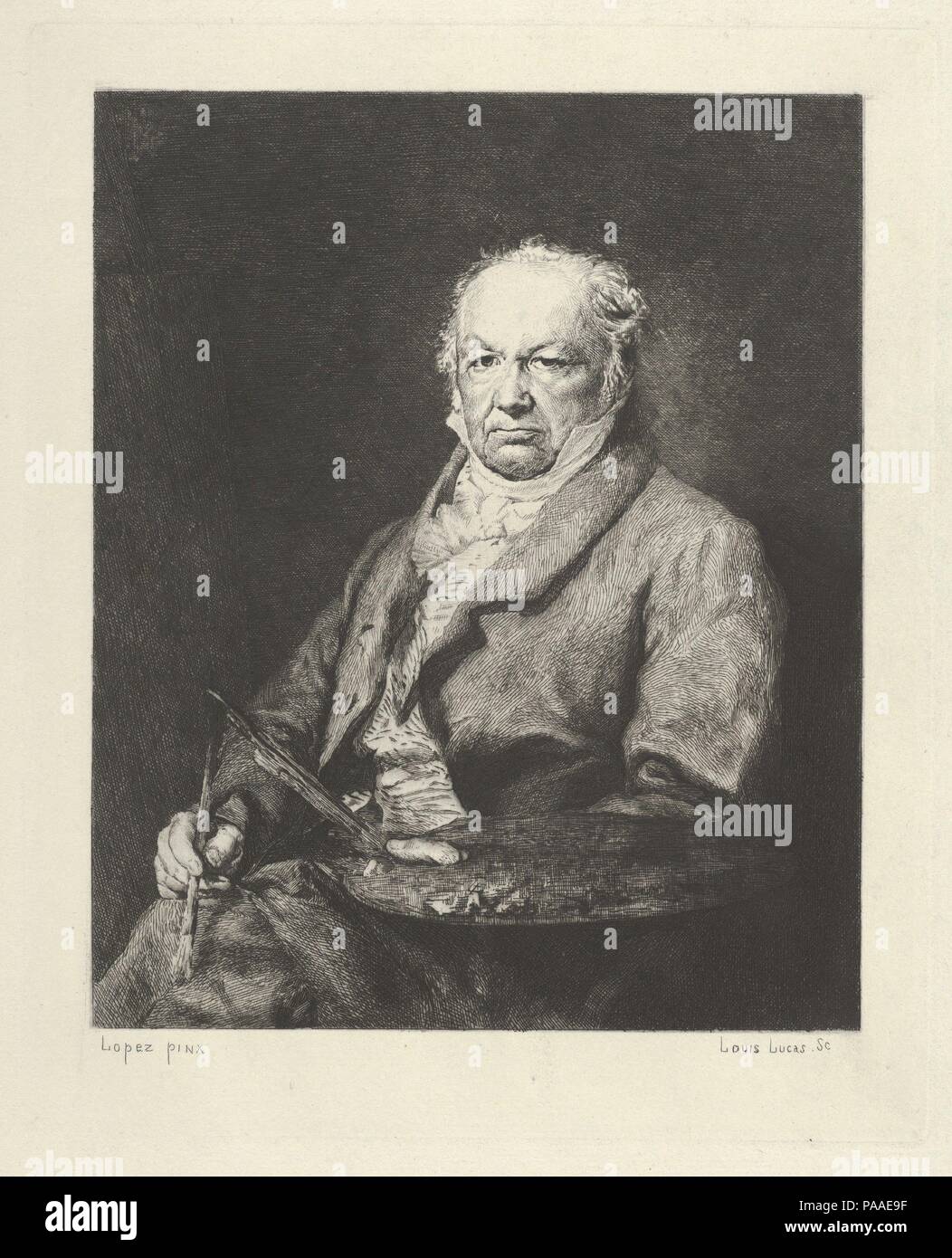 Portrait de Francisco Goya. Artiste : Louis Lucas (français, actif 1878-88) ; Après Vicente López y Portaña (Espagnol, Valence Madrid 1772-1850). Fiche Technique : Dimensions : 11 3/4 x 9 1/8 in. (29,9 × 23,1 cm) Plaque : 9 × 7 5/16 in. (22,8 × 18,6 cm). Sitter : (Goya Francisco de Goya y Lucientes (Fuendetodos) espagnol, 1746-1828 Bordeaux). Date : 1879. Musée : Metropolitan Museum of Art, New York, USA. Banque D'Images