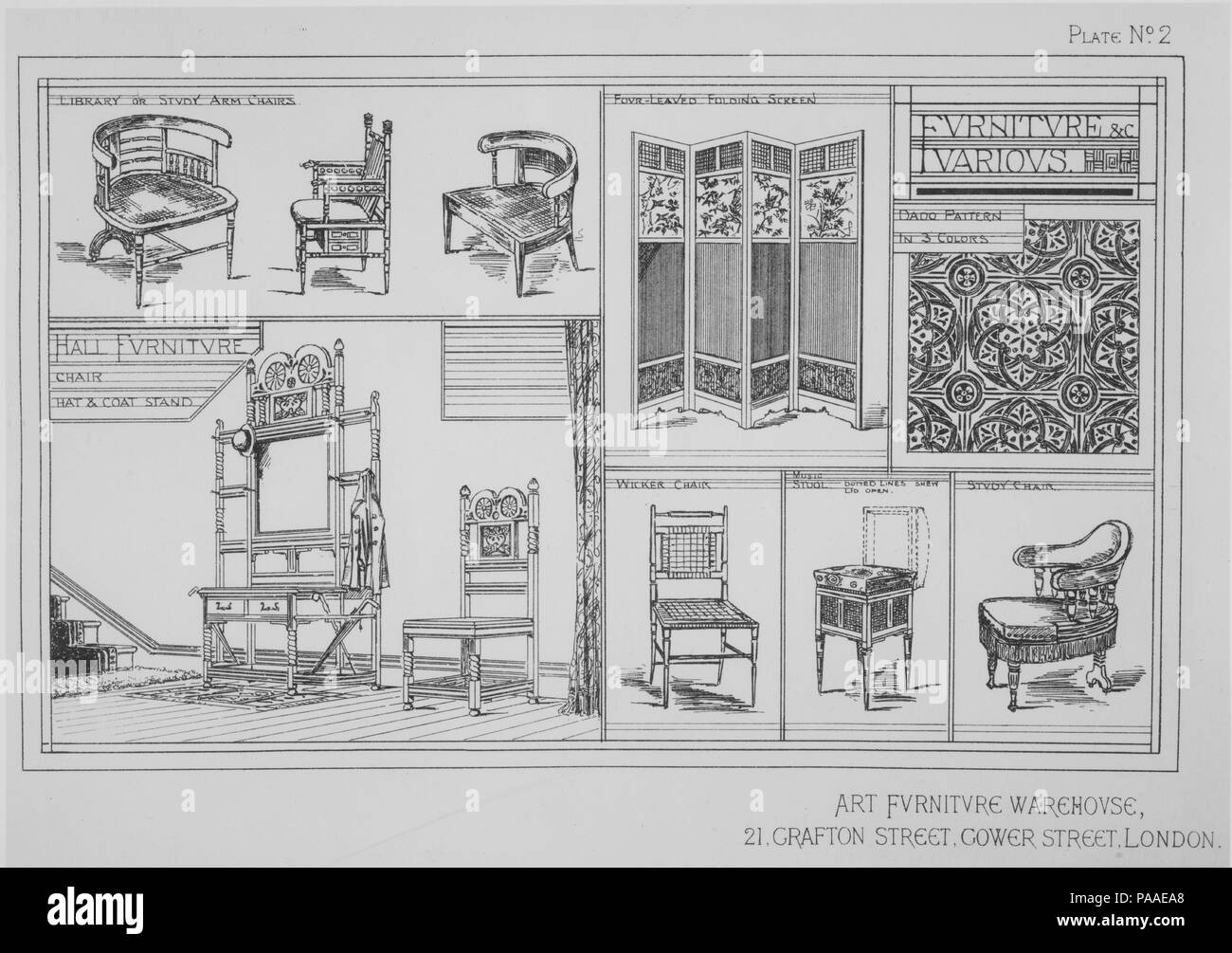 Art mobilier. Dédicataire : la princesse Louise, duchesse d'Argyll (britannique, Londres 1848-1939 Londres). Designer : Edward William Godwin (British, Bristol 1833-1886 Londres). Dimensions : 9 3/8 x 13 5/16 x 1/4 in. (23,6 x 33,9 x 0,7 cm). Illustrateur : Theodore Howard (britannique, actif 19e siècle) ; Maurice B. Adams (britannique, actif 1870-début xxe siècle). Lithographe : Thomas Way (britannique, Londres 1837-1915 Londres). Fabricant : William Watt (Londres). Publié dans : Londres. Editeur : B. T., Batsford Ltd (Londres). Date : 1877. Musée : Metropolitan Museum of Art, New York, USA. Banque D'Images