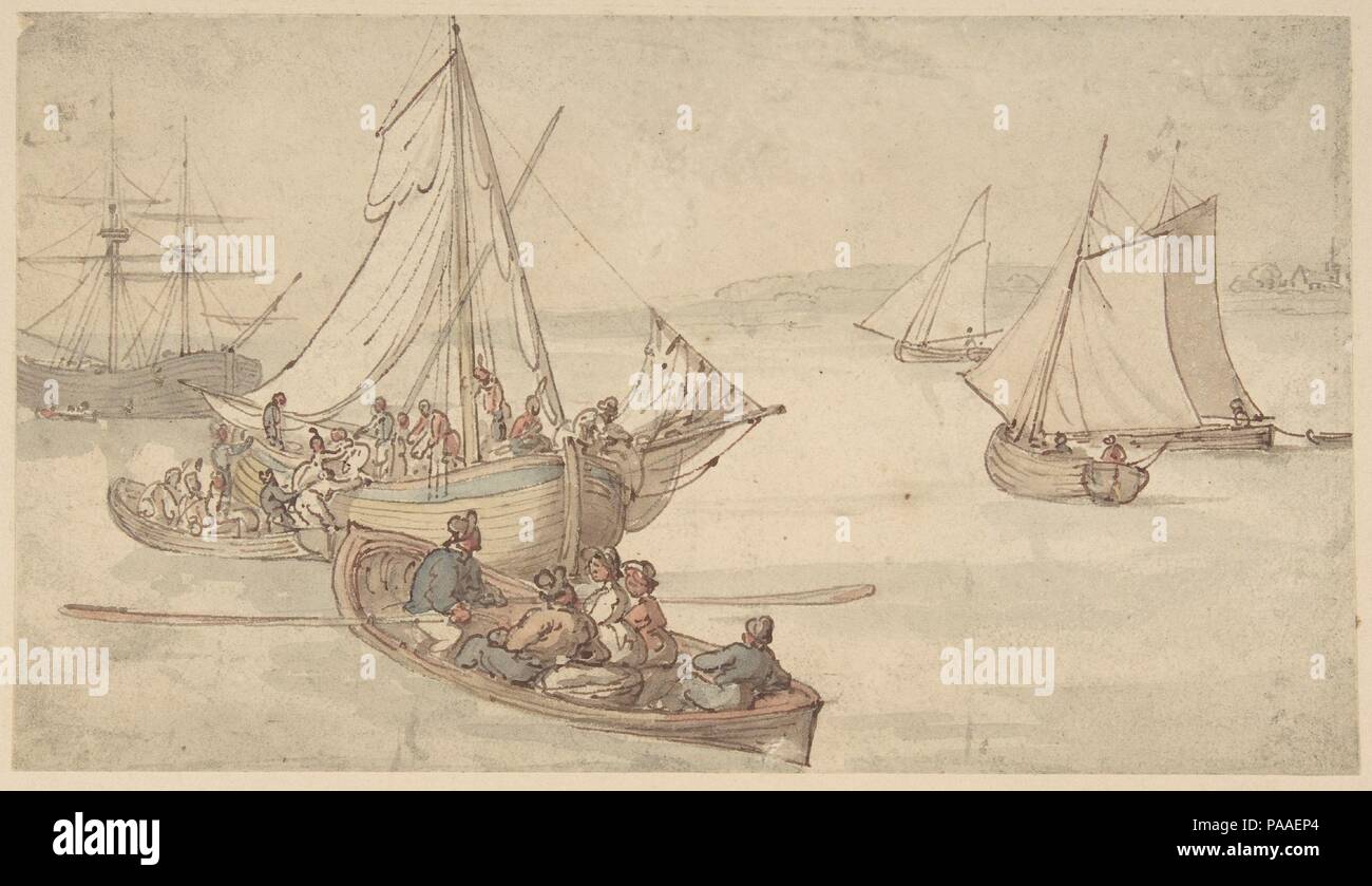 Navires et marins. Artiste : Thomas ROWLANDSON (britannique, Londres 1757-1827 Londres). Dimensions : image : 5 1/16 x 8 9/16 in. (12,9 x 21,7 cm). Date : fin 18ème-début du 19e siècle. Musée : Metropolitan Museum of Art, New York, USA. Banque D'Images
