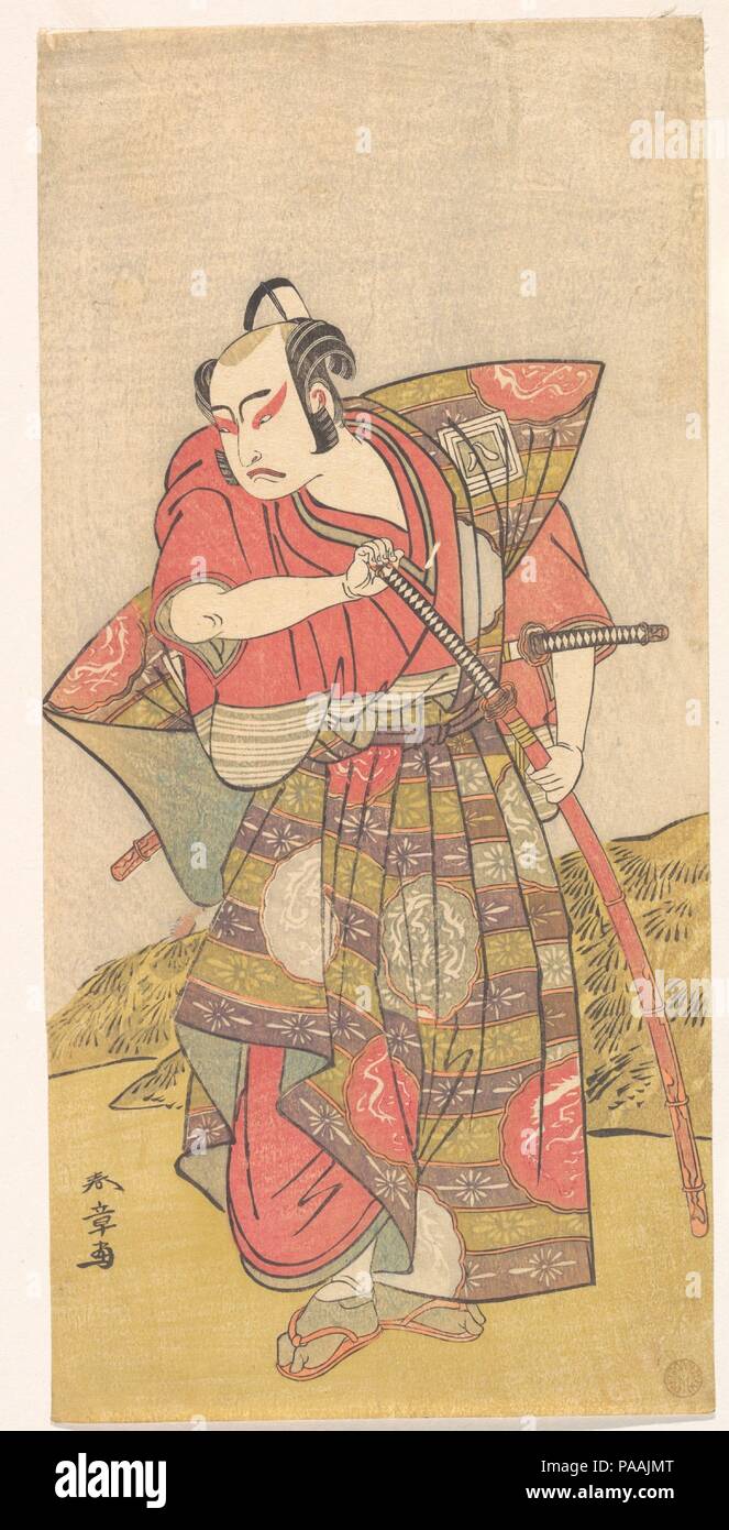 La seconde comme un samouraï Ichikawa Yaozo habillés dans un kamishimo criardes. Katsukawa Shunsho Artiste : (japonais, 1726-1792). Culture : le Japon. Dimensions : 11 x 5 5/8 à 23/32. (29,8 x 14,3 cm). Date : 1773 probablement. Musée : Metropolitan Museum of Art, New York, USA. Banque D'Images