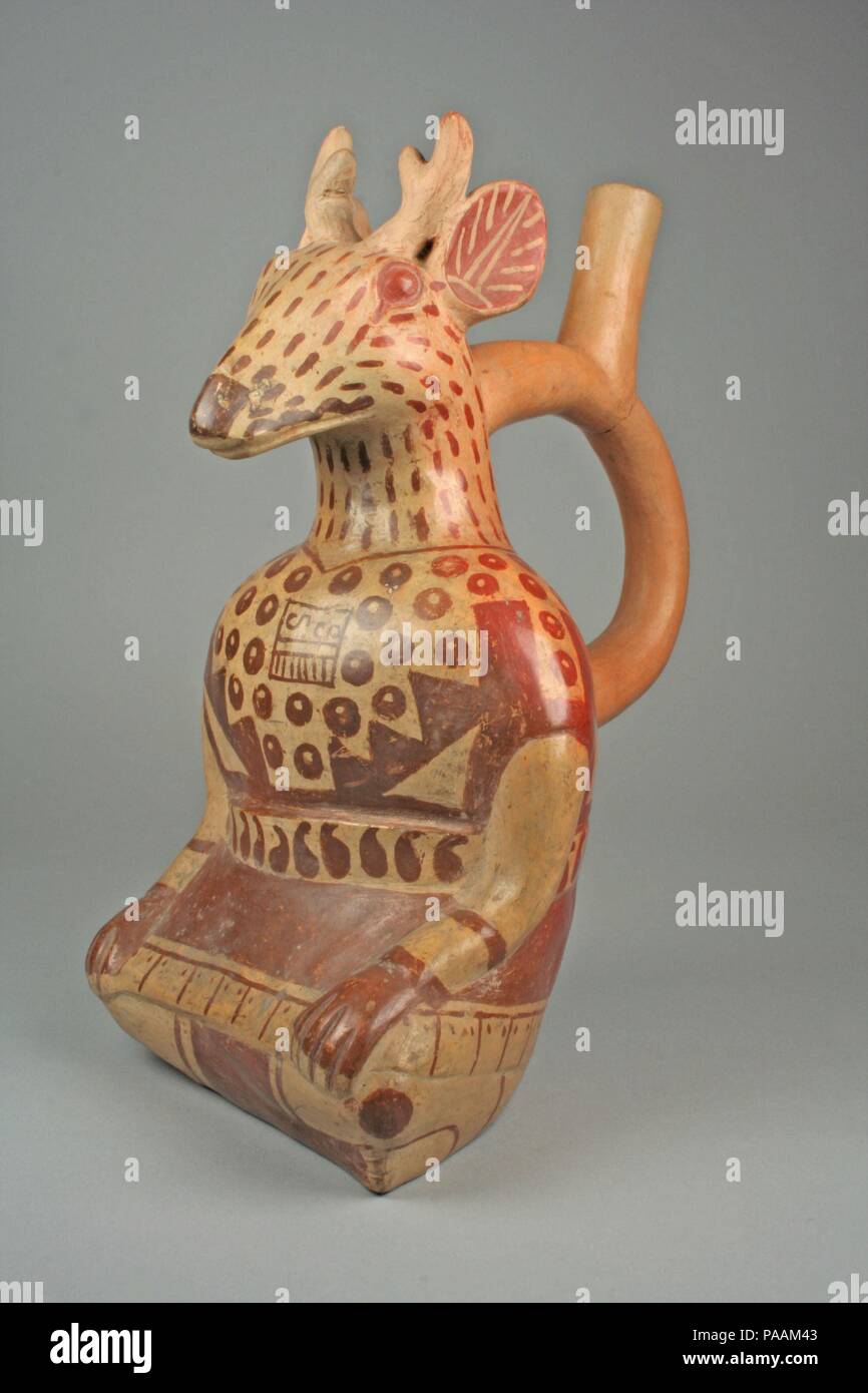 Bouteille de la tuyère d'étrier avec Deer. Culture : moche. Dimensions : H. 11 x O. 6. (27,9 x 15,2 cm). Date : 4ème-7ème siècle. Musée : Metropolitan Museum of Art, New York, USA. Banque D'Images