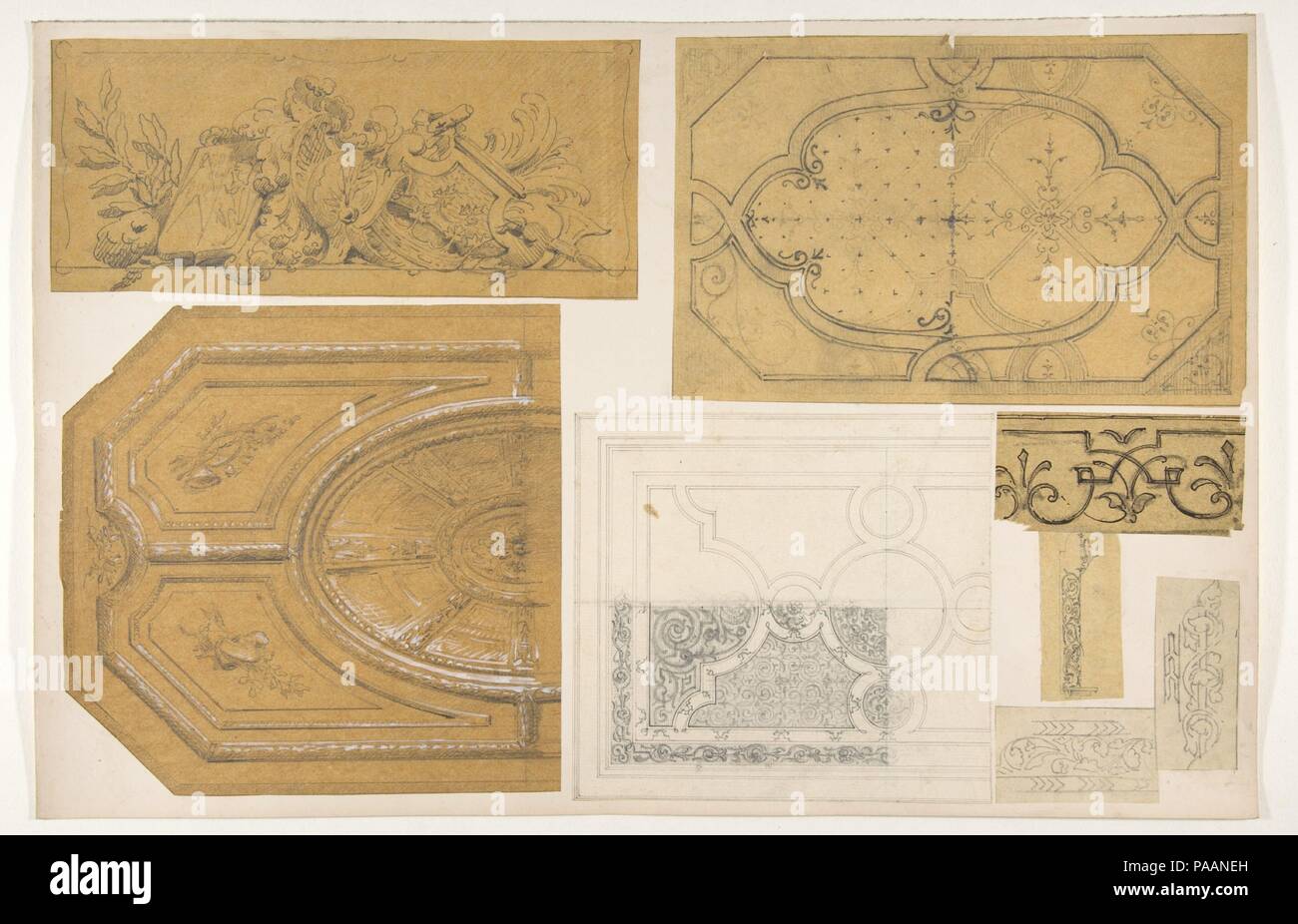 Huit dessins pour la décoration peinte de l'intérieur. Artiste : Jules-Edmond-Charles Lachaise (français, est mort 1897) ; Eugène-Pierre Gourdet (Français, né à Paris, 1820-1889). Dimensions : hors tout : 12 3/8 x 18 3/4 in. (31,4 x 47,7 cm). Date : 1830-97. Musée : Metropolitan Museum of Art, New York, USA. Banque D'Images