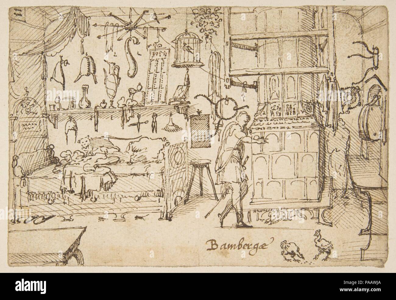 Fiches d'étude avec des croquis de l'intérieur, d'animaux, sculptures, figures, notes. Artiste : anonyme, l'allemand, 16e siècle , Bamberg ( ?). Dimensions : chaque feuille : 4 1/8 x 6 5/16 in. (11 x 15,5 cm). Date : le 16ème siècle. Musée : Metropolitan Museum of Art, New York, USA. Banque D'Images