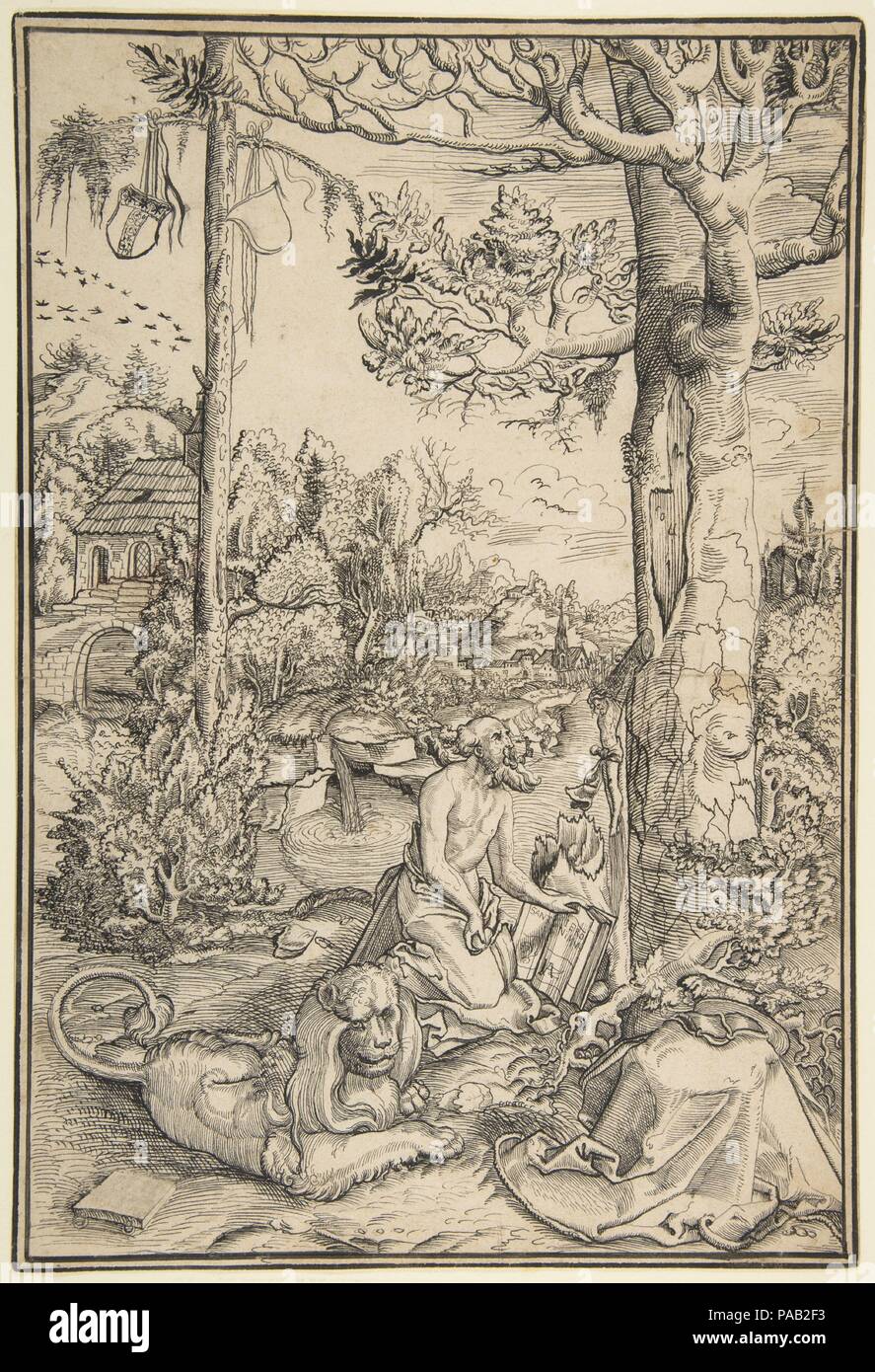 Le Saint Jérôme pénitent. Artiste : Après Lucas Cranach l'ancien (allemand, Kronach 1472-1553 Weimar) ; Jost Amman (Suisse, Zurich avant 1539-1591 Nuremberg). Fiche technique : Dimensions : 13 x 9/16 9 3/16 in. (34,4 x 23,3 cm). Date : 1539-91. Musée : Metropolitan Museum of Art, New York, USA. Banque D'Images