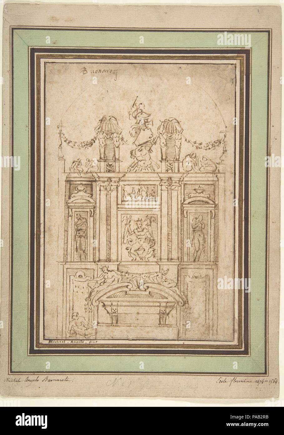 Étude de l'architecture. Artiste : Après Michelangelo Buonarroti (Italien, Caprese 1475-1564 Rome). Dimensions : 7 x 5 1/4 à 11/16. (19,5 x 13,4 cm). Date : n.d.. Musée : Metropolitan Museum of Art, New York, USA. Banque D'Images