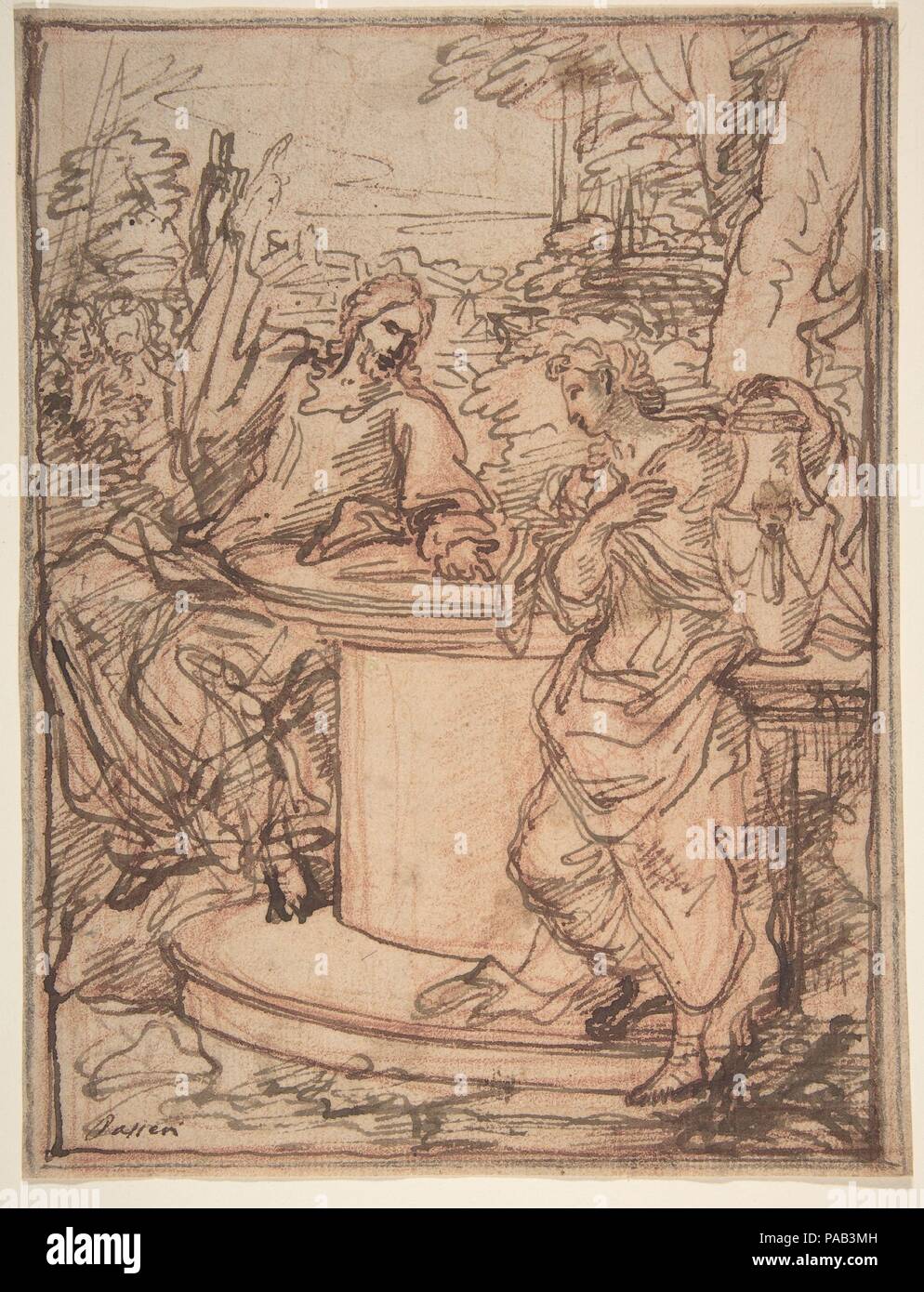 Le Christ et la samaritaine au puits. Artiste : Giuseppe Passeri (Passari) (Italien, Rome Rome 1654-1714). Fiche technique : Dimensions : 9 x 7 7/16 3/16 in. (24 x 18,3 cm). Date : n.d.. Musée : Metropolitan Museum of Art, New York, USA. Banque D'Images