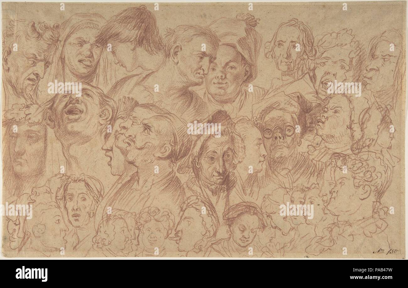 Feuille d'études des chefs. Artiste : Après William Hogarth (britannique, Londres 1697-1764 Londres). Fiche technique : Dimensions : 9 x 14 1/8 in. (22,8 x 35,9 cm). Date : ca. 1795. Musée : Metropolitan Museum of Art, New York, USA. Banque D'Images