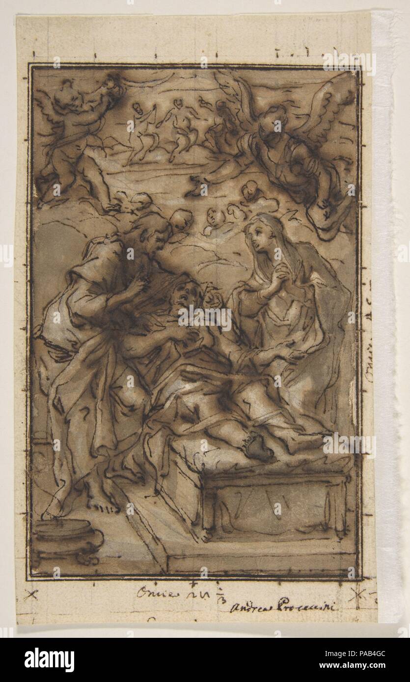 La mort de saint Joseph. Artiste : Niccolò Ricciolini (italienne, Rome Rome 1687-1772). Dimensions : 7 1/16 x 4 3/16 in. (18 x 10,7 cm). Date : 1739. Musée : Metropolitan Museum of Art, New York, USA. Banque D'Images