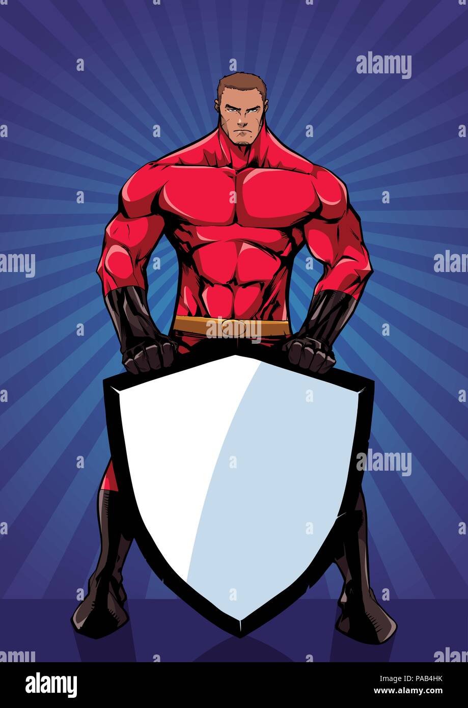 Super Héros Holding Shield Ray Vertical de lumière Illustration de Vecteur