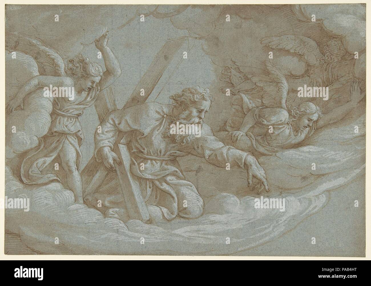Apparition de Saint André dans la gloire. Artiste : Jules Romain (Italien, Rome 1499 ?-1546 Mantoue). Dimensions : 7 1/2" x 10 5/16. (18,6 x 26,7cm). Date : 1499-1546. Musée : Metropolitan Museum of Art, New York, USA. Banque D'Images