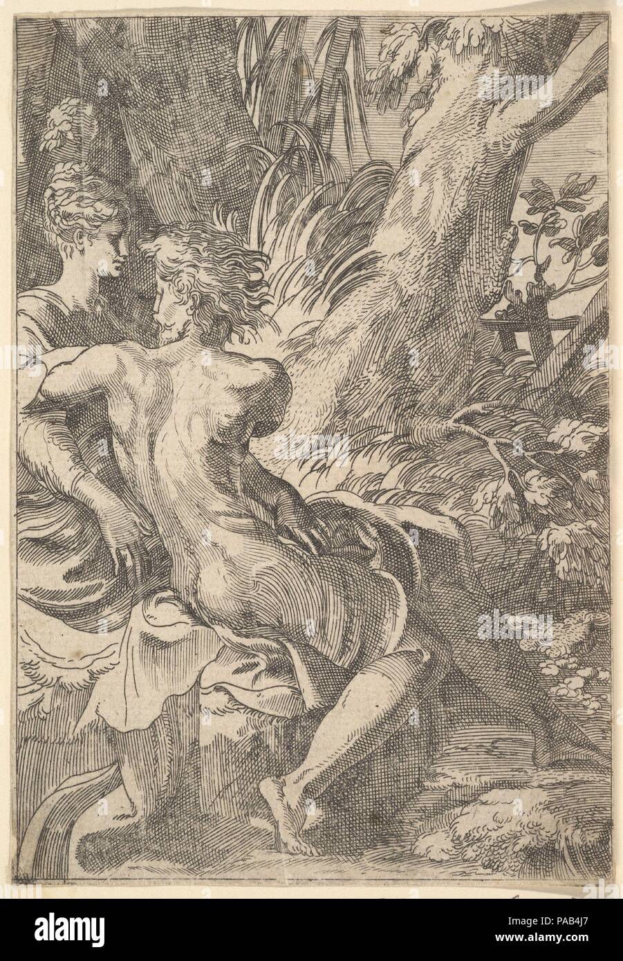 Les amoureux. Artiste : Après Parmigianino (Girolamo Francesco Maria Mazzola) italien (1503-1540), Parme Casalmaggiore ; Anonyme, Italien, 16e au 17e siècle. Fiche technique : Dimensions : 5 7/8 x 4 1/16 in. (14,9 x 10,3 cm). Date : 16ème-17ème siècle. Musée : Metropolitan Museum of Art, New York, USA. Banque D'Images