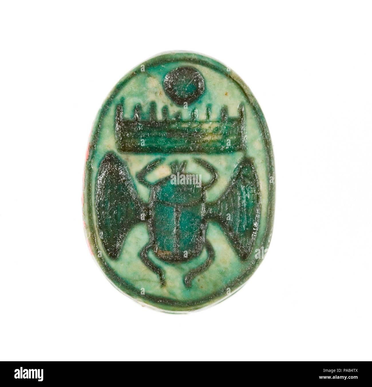 Scarab est inscrit le nom du trône de Thoutmosis III. Dimensions : 1,8 cm L. (11/16) ; w. 1,2 cm (1/2 po) ; h. 0,8 cm (5/16 po). Dynastie DYNASTIE : 18, tôt. Règne : règne d'Hatchepsout et de Thoutmosis III. Date : ca. 1479-1458 av. J.-C.. Musée : Metropolitan Museum of Art, New York, USA. Banque D'Images