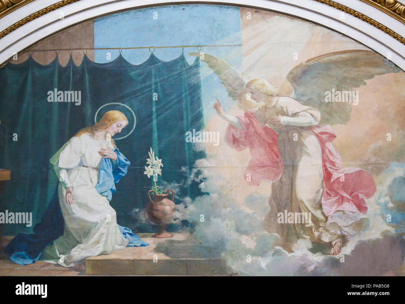 Fresque de la Vierge Marie et l'Archange Gabriel à l'Annonciation, dans la basilique de Valence, Espagne Banque D'Images