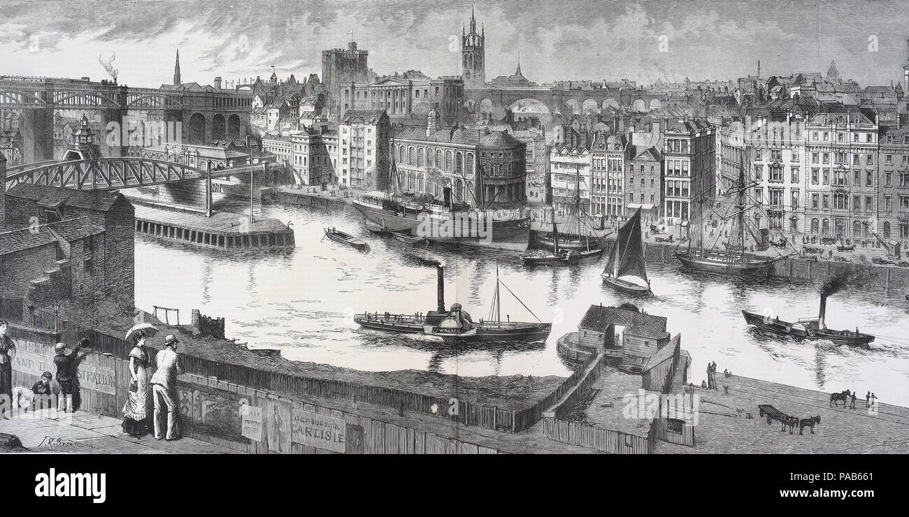Newcastle, Angleterre. À partir de la St Mary's gateshead, amélioration numérique reproduction d'une gravure sur bois originale d'imprimer à partir de l'année 1881 Banque D'Images